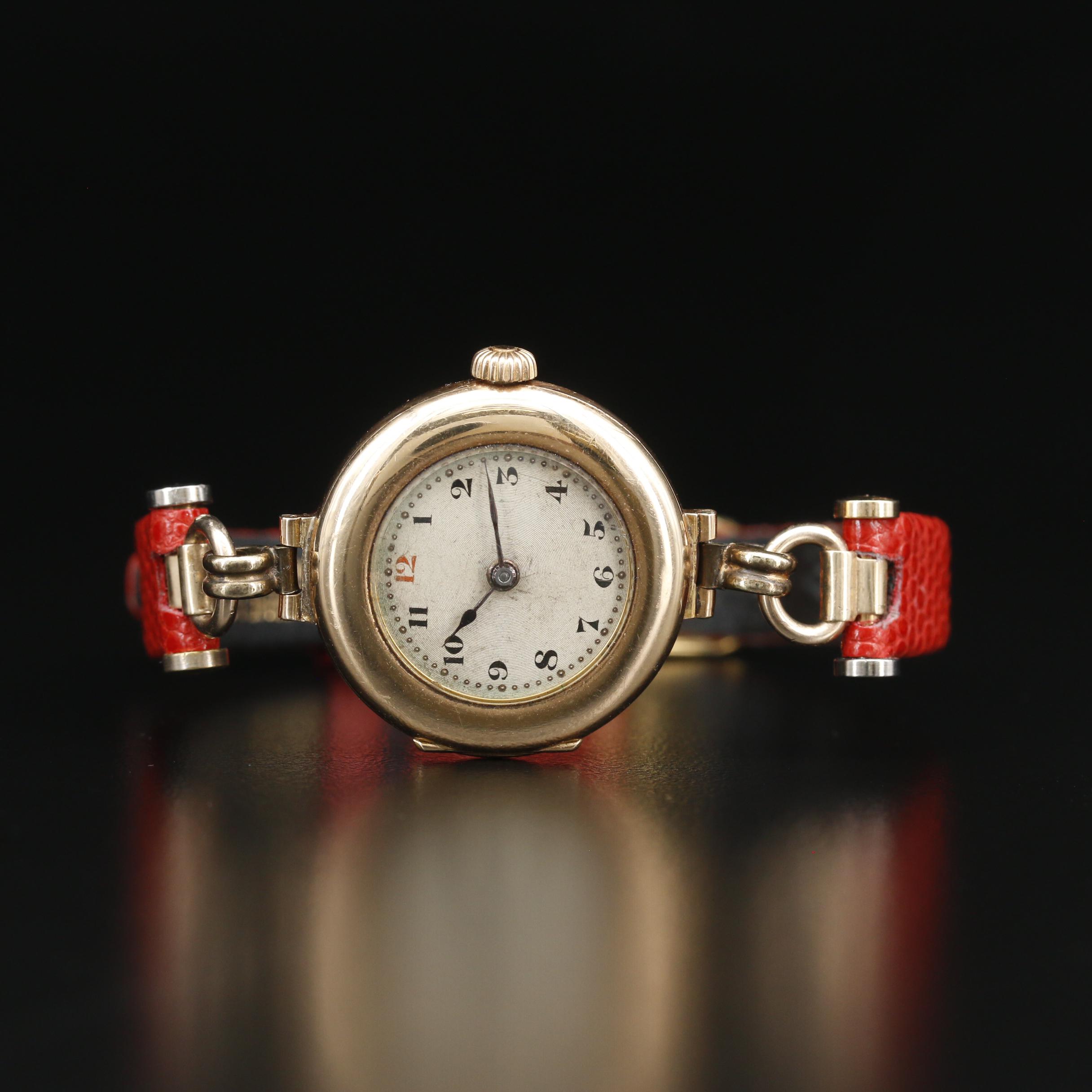 Rolex 15K Gold Stem Wind Watch, Circa 1915