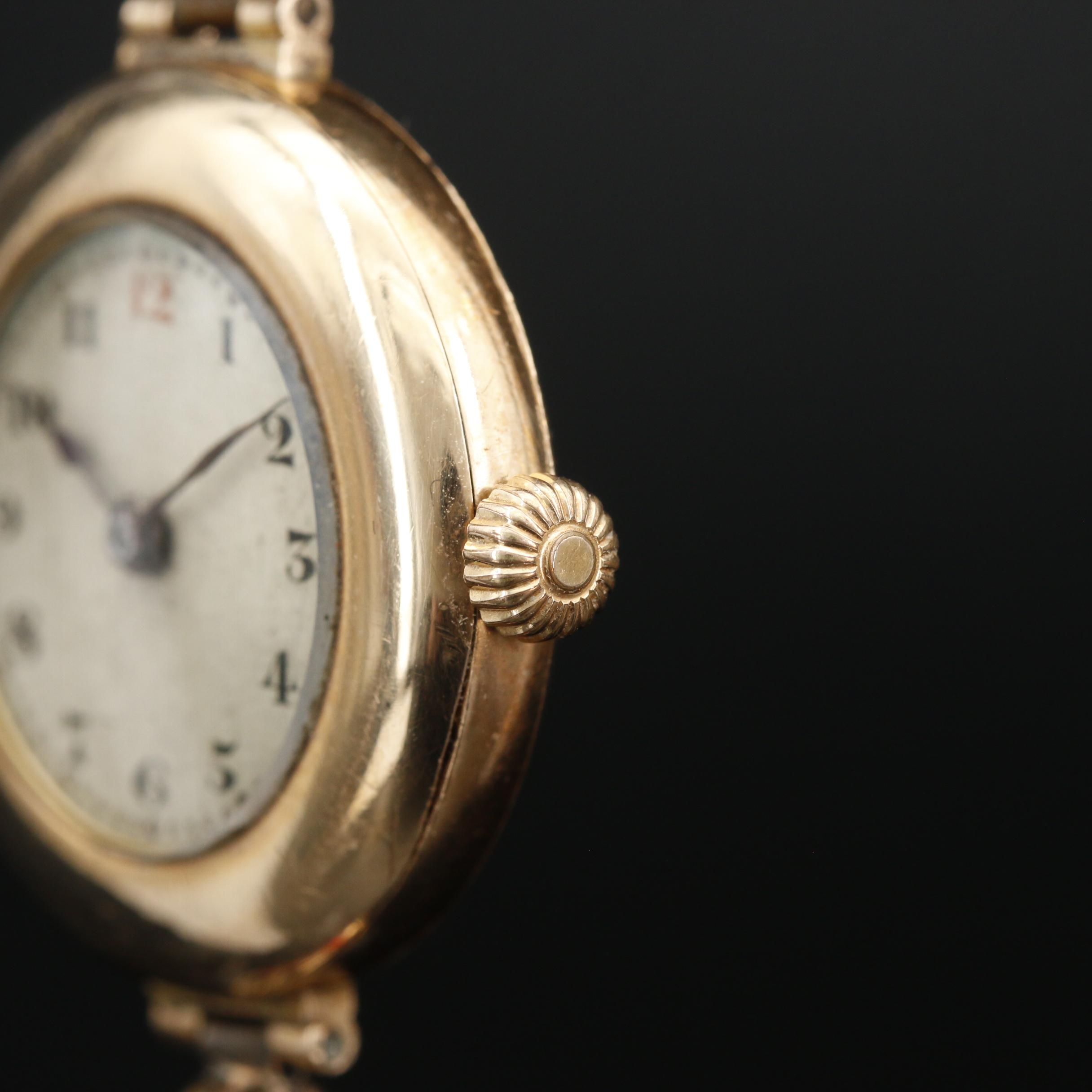 Rolex 15K Gold Stem Wind Watch, Circa 1915
