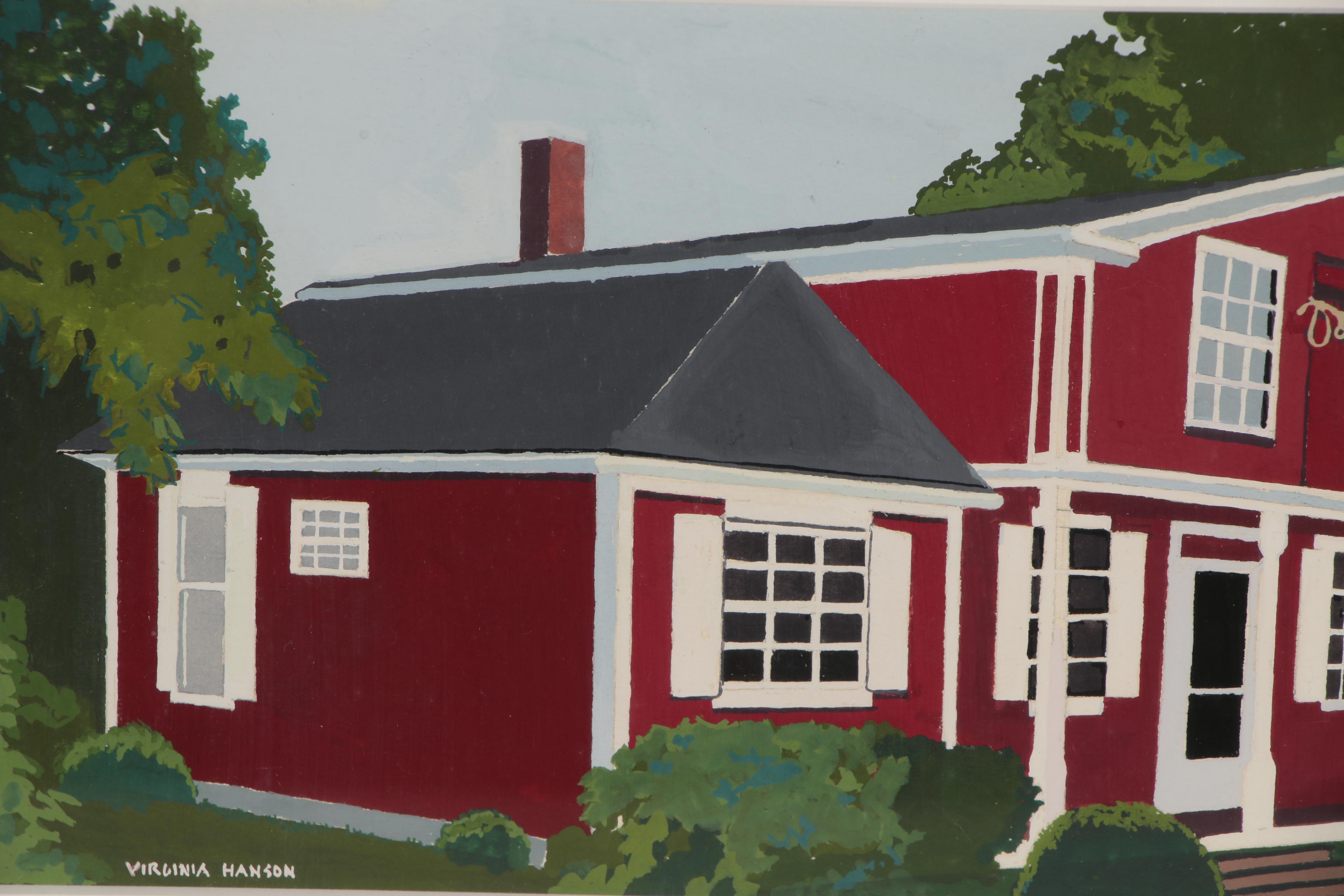 Virginia Hanson Gouache Painting of Schoolhouse, 21st Century