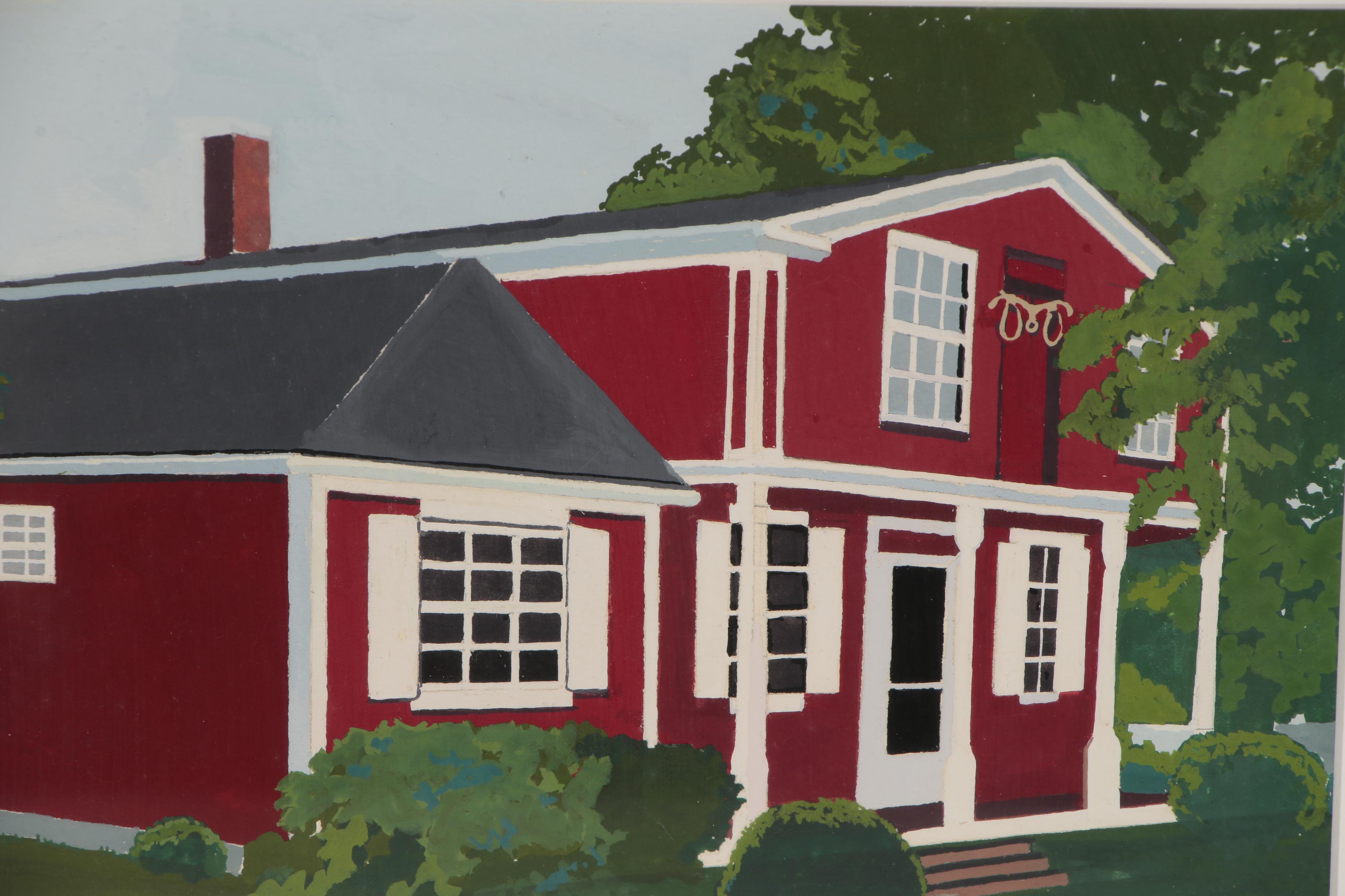 Virginia Hanson Gouache Painting of Schoolhouse, 21st Century