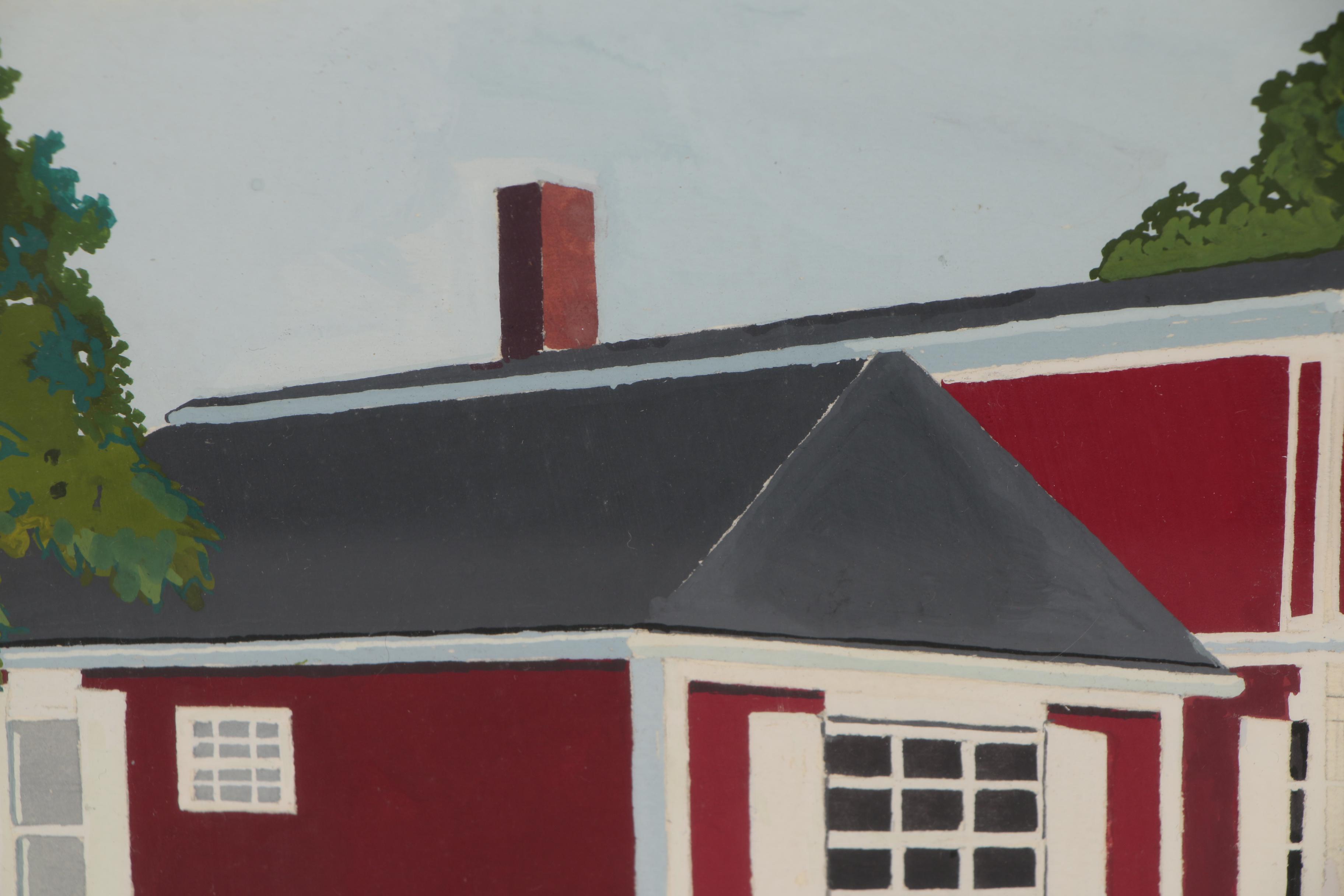 Virginia Hanson Gouache Painting of Schoolhouse, 21st Century