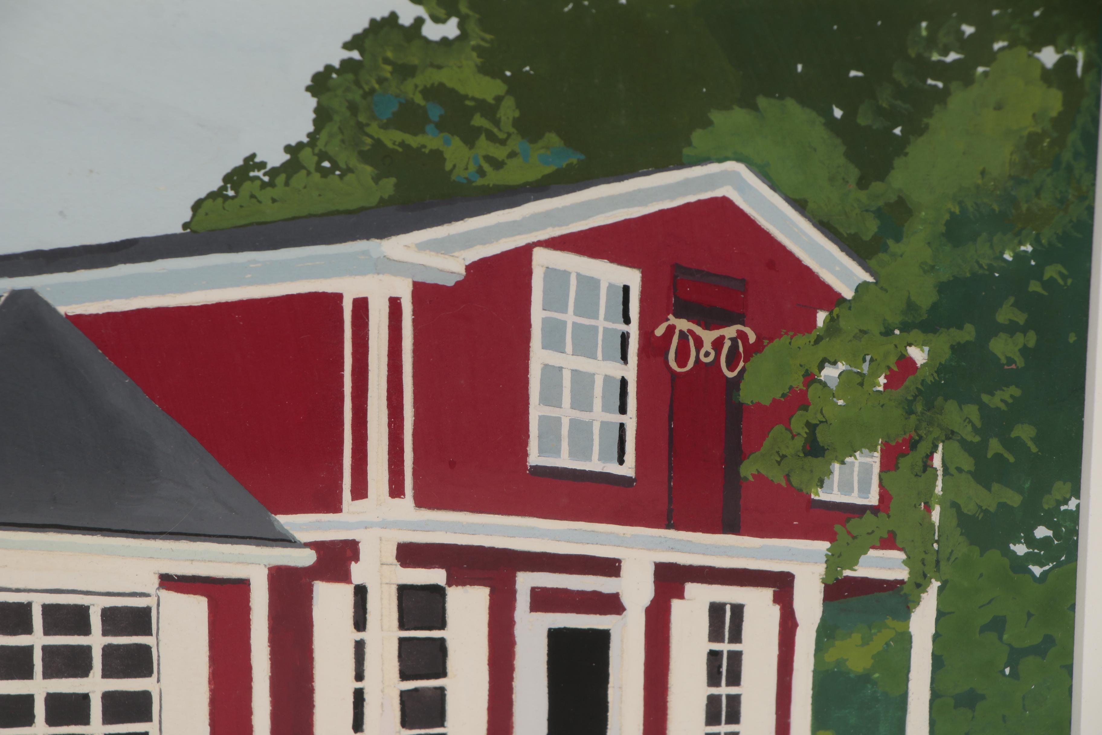 Virginia Hanson Gouache Painting of Schoolhouse, 21st Century
