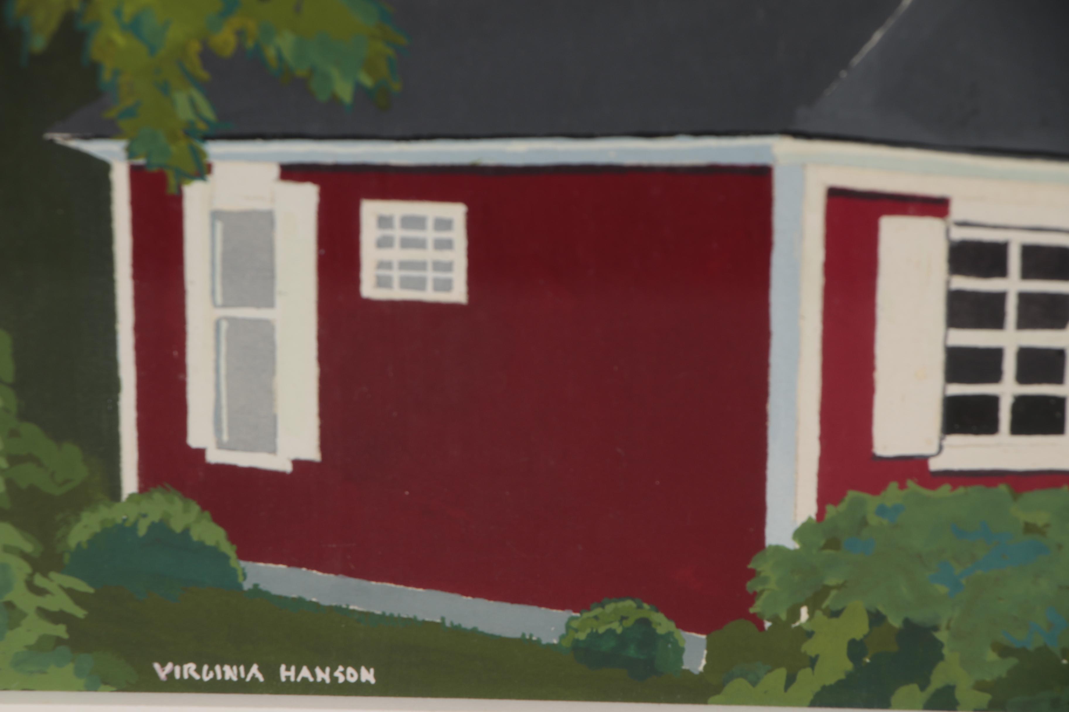 Virginia Hanson Gouache Painting of Schoolhouse, 21st Century