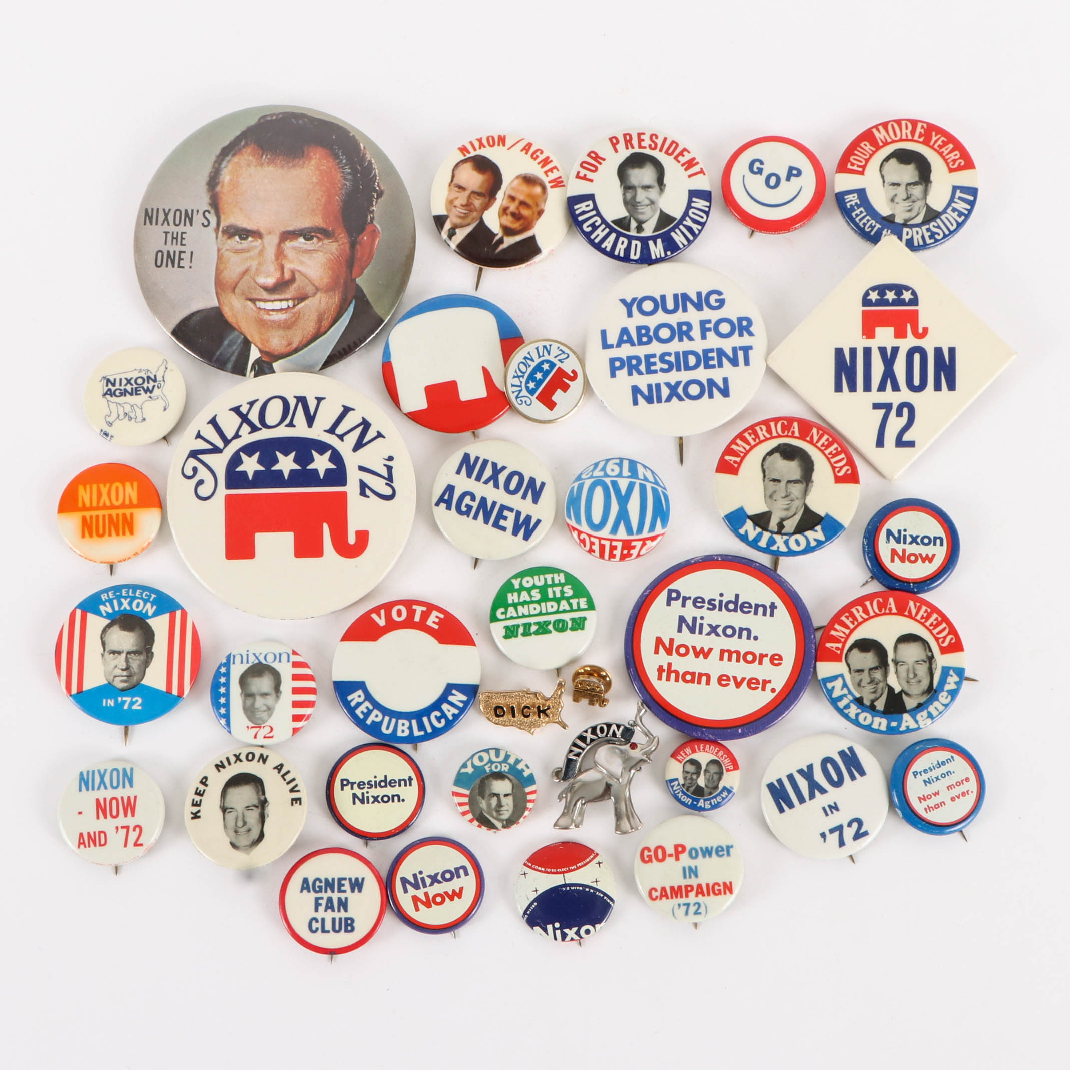 Richard Nixon & Spiro Agnew Campaign Pinbacks and Lapel Pins, 1968-1972