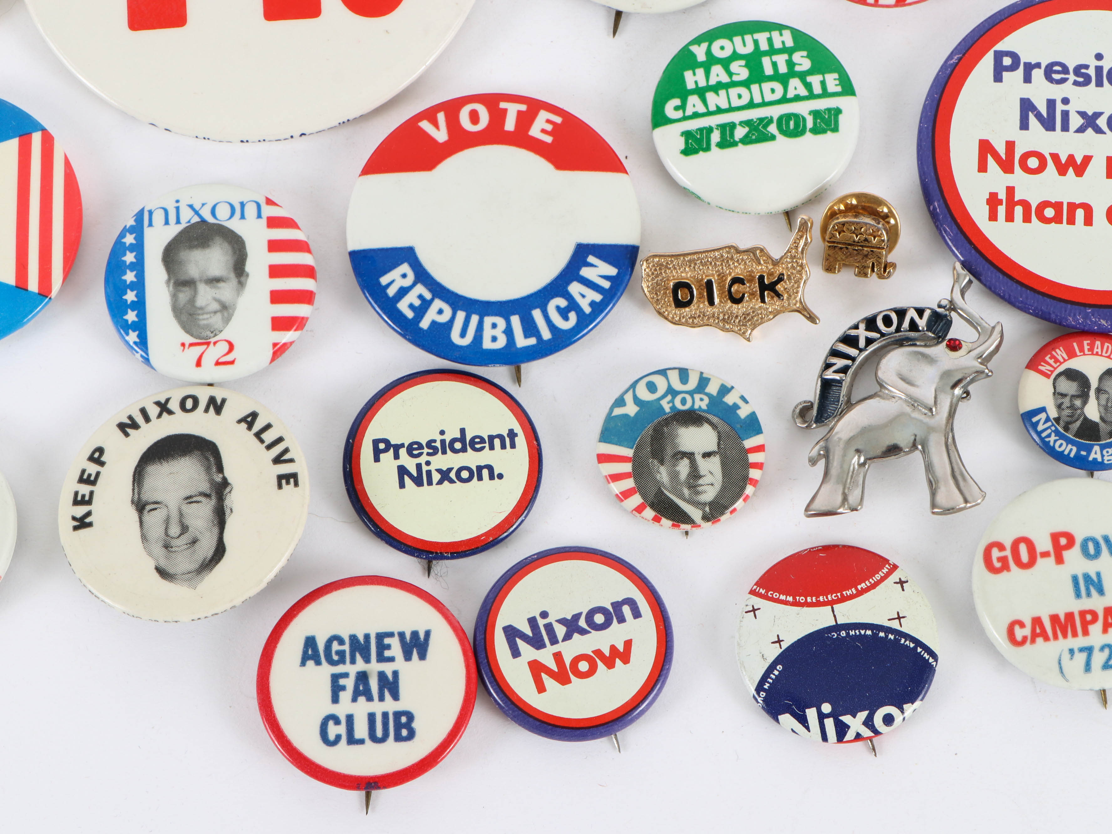 Richard Nixon & Spiro Agnew Campaign Pinbacks and Lapel Pins, 1968-1972