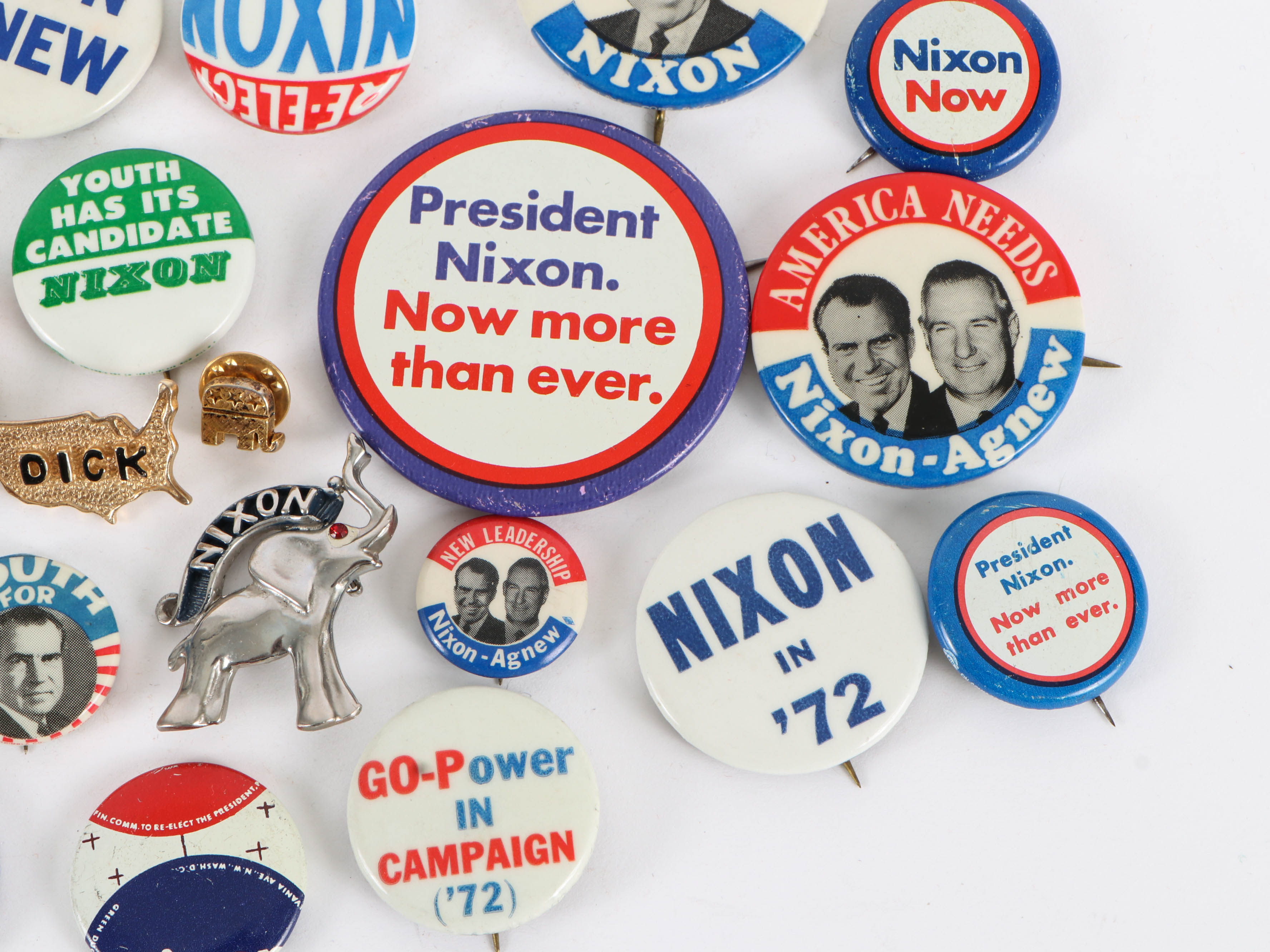Richard Nixon & Spiro Agnew Campaign Pinbacks and Lapel Pins, 1968-1972