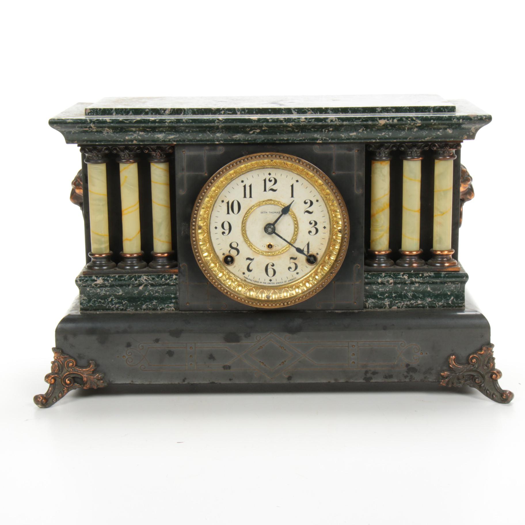 Seth Thomas Adamantine and Celluloid Mantel Clock, Late 19th-Early 20th Century