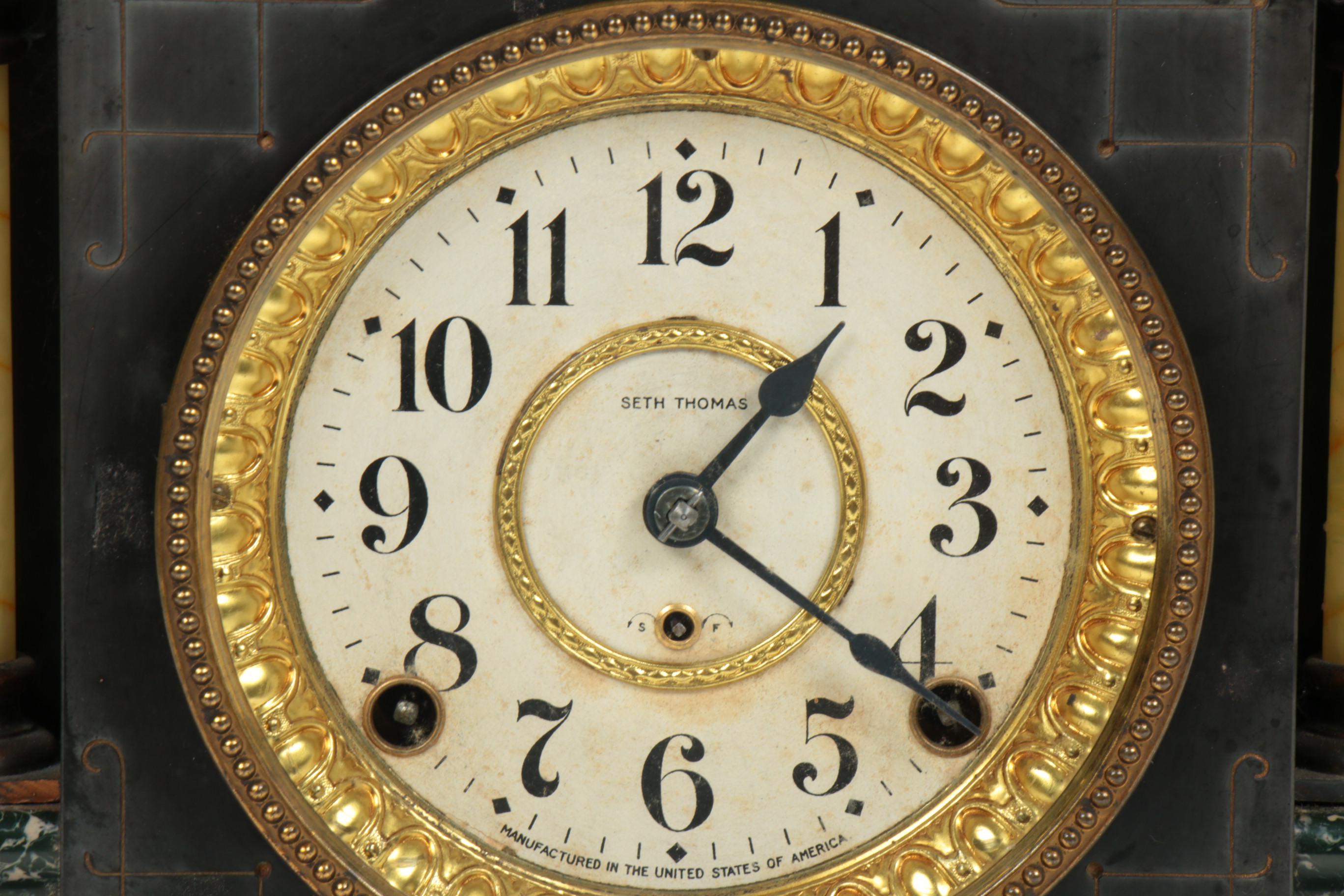 Seth Thomas Adamantine and Celluloid Mantel Clock, Late 19th-Early 20th Century