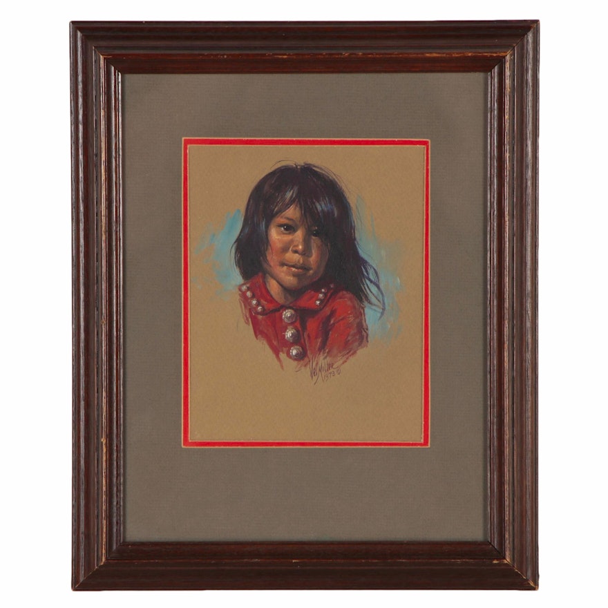 Vel Miller Gouache Portrait Painting of a Child "Maria Ney", 1973