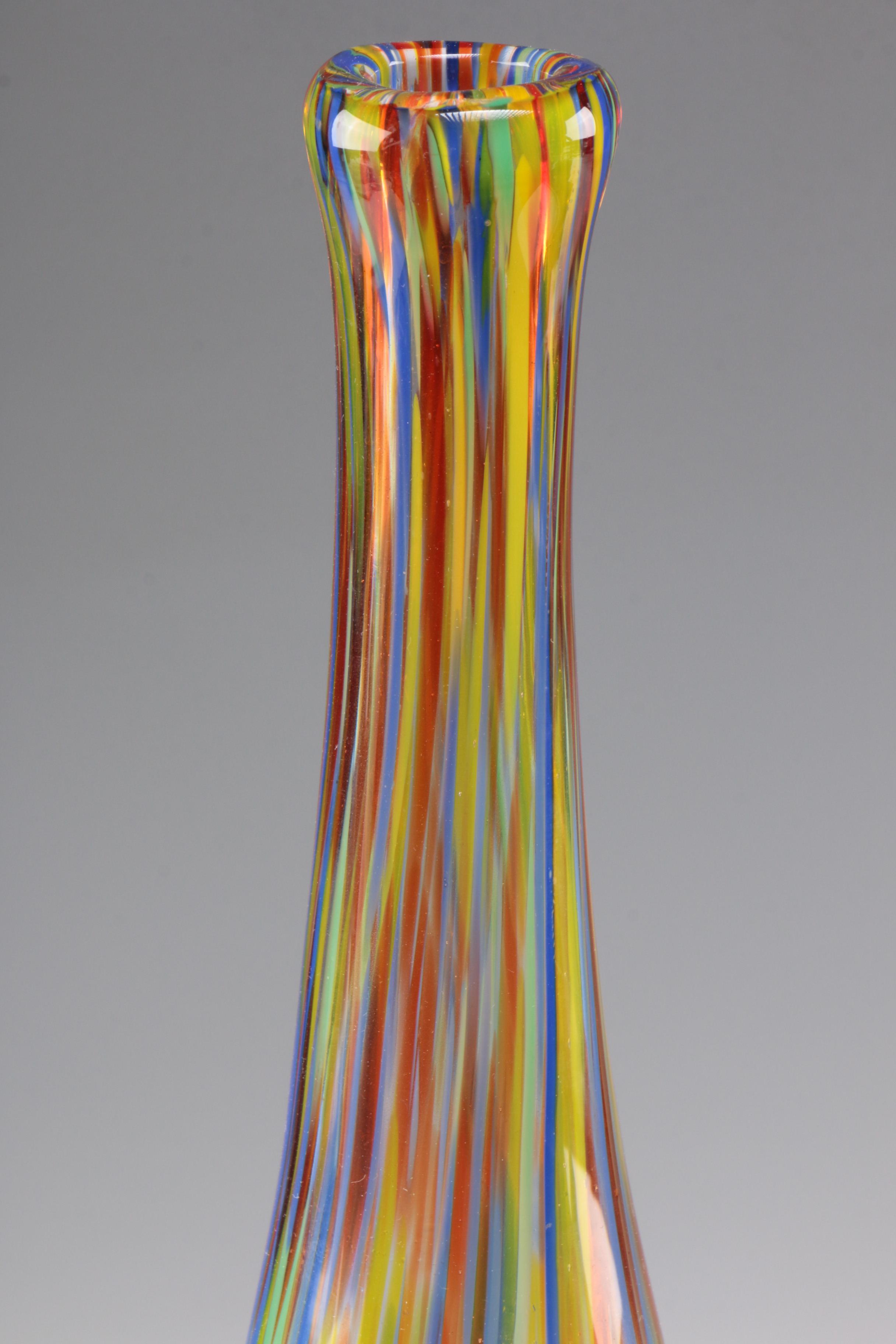 Murano Style Blown Multicolor Art Glass Elongated Vase, Late 20th Century