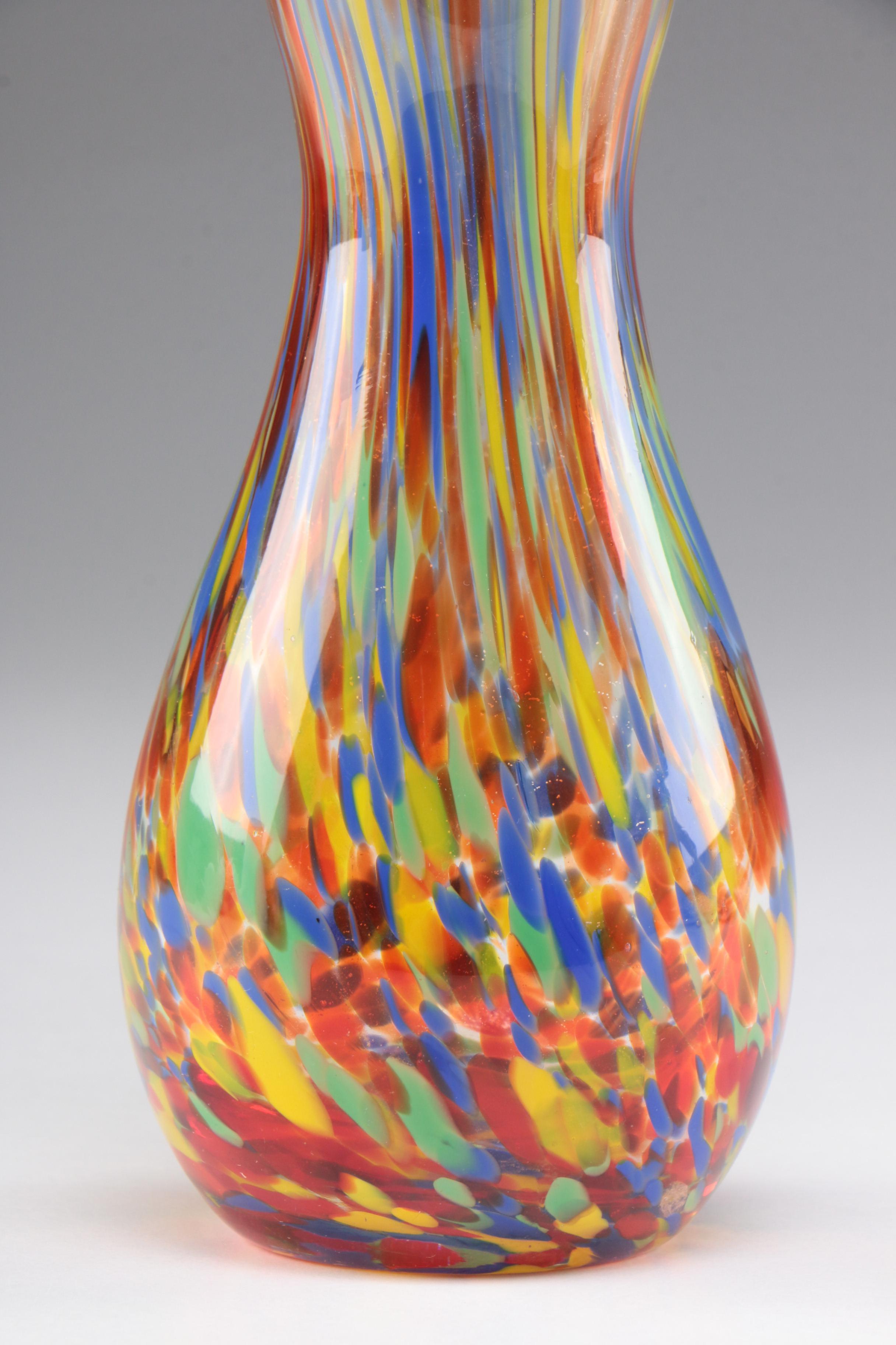 Murano Style Blown Multicolor Art Glass Elongated Vase, Late 20th Century