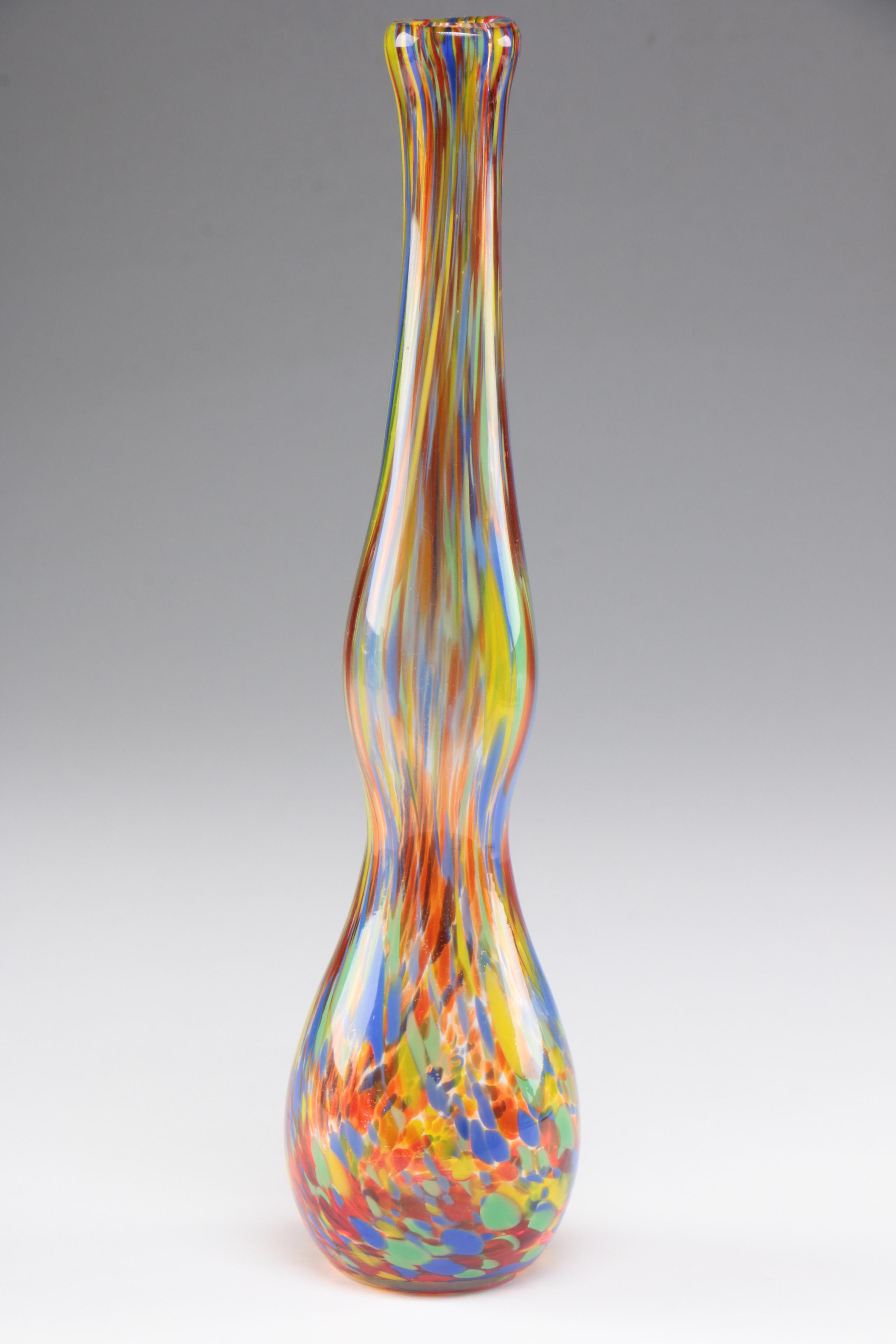 Murano Style Blown Multicolor Art Glass Elongated Vase, Late 20th Century
