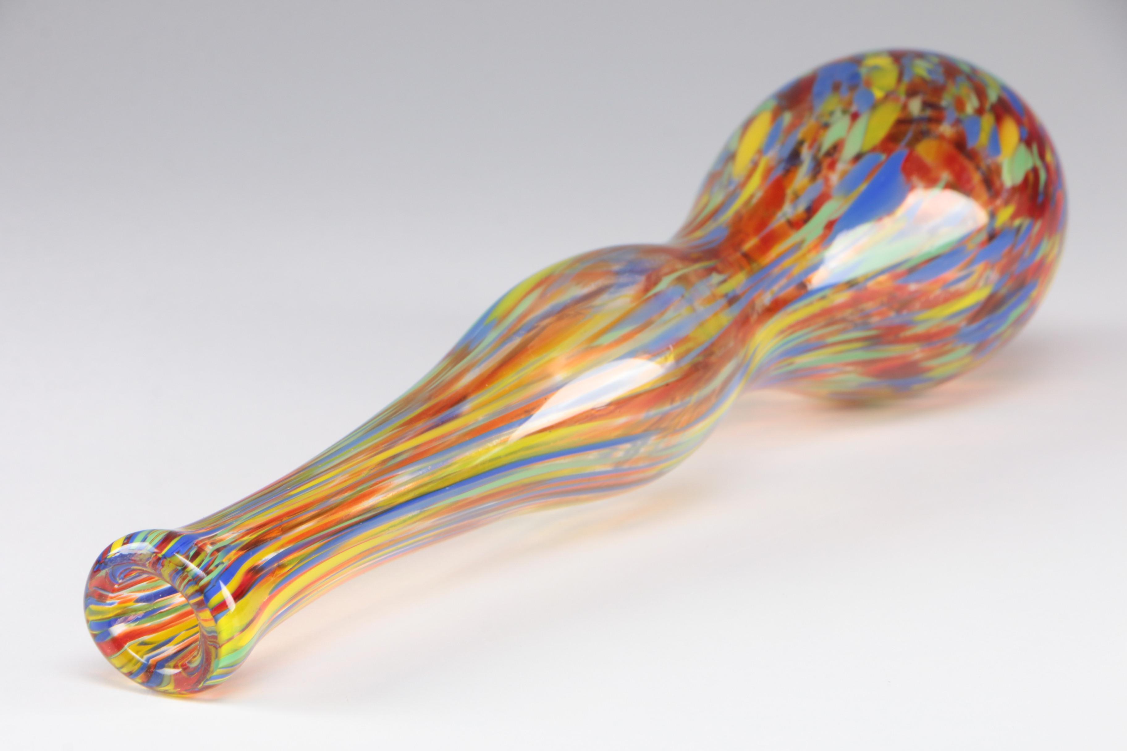 Murano Style Blown Multicolor Art Glass Elongated Vase, Late 20th Century