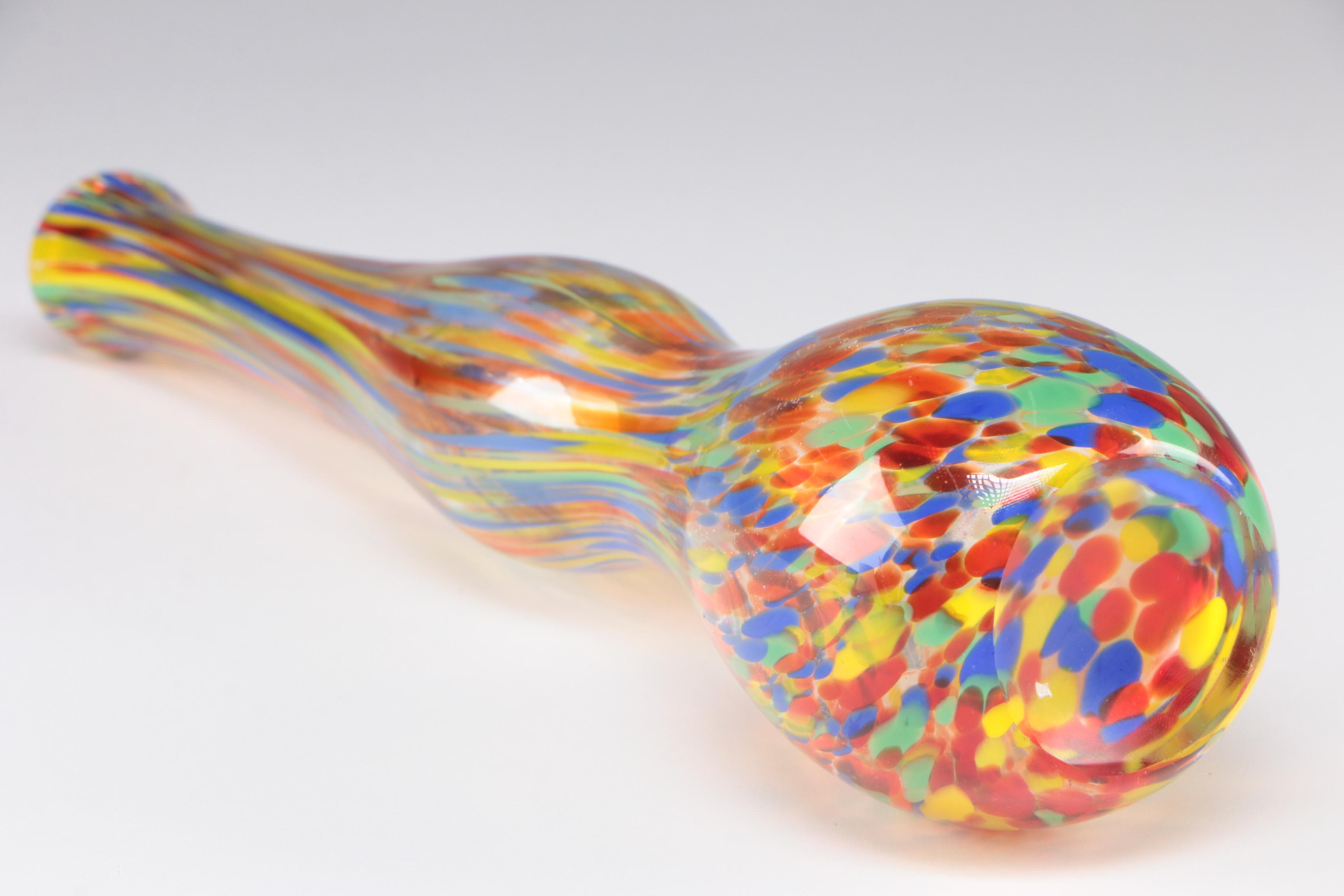 Murano Style Blown Multicolor Art Glass Elongated Vase, Late 20th Century