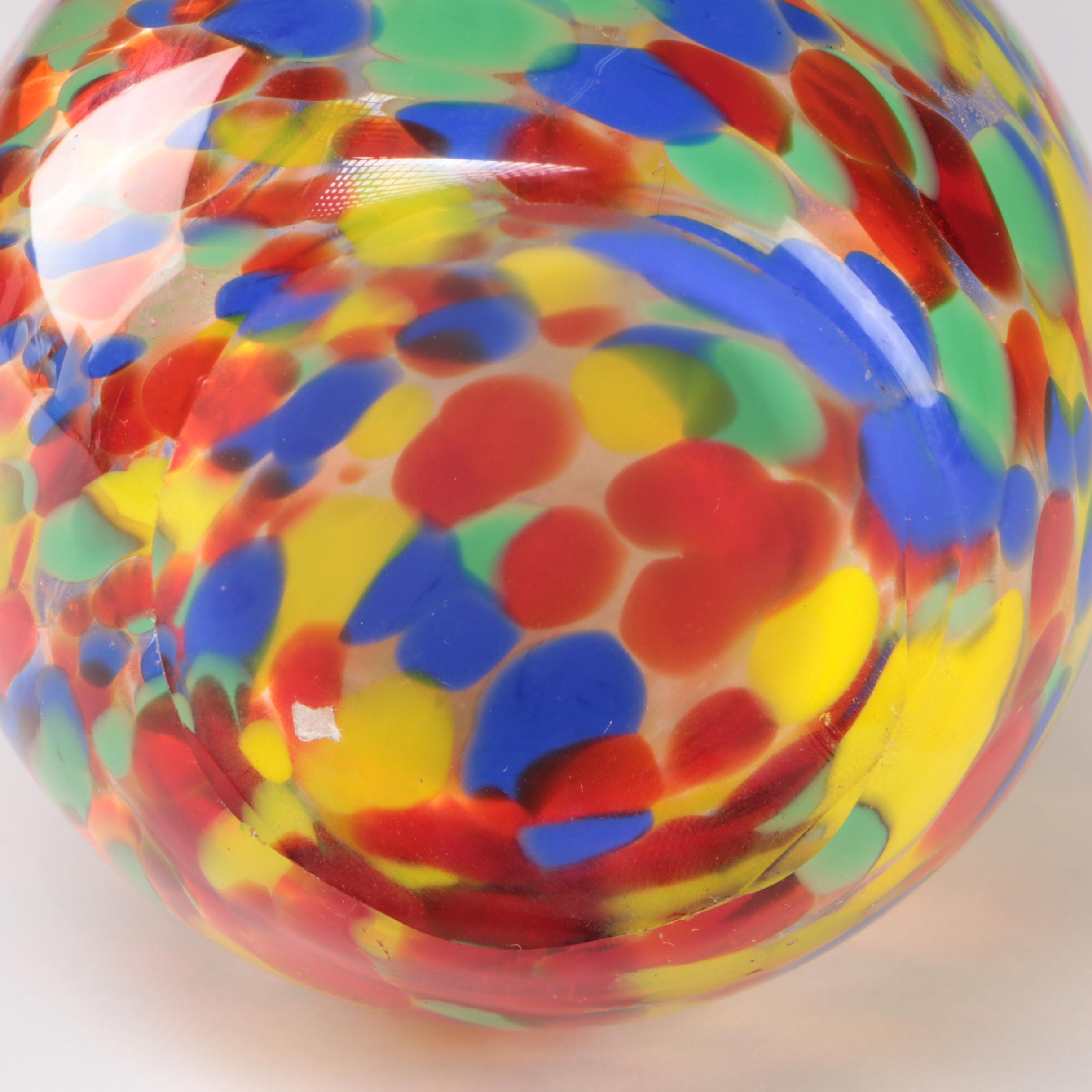 Murano Style Blown Multicolor Art Glass Elongated Vase, Late 20th Century