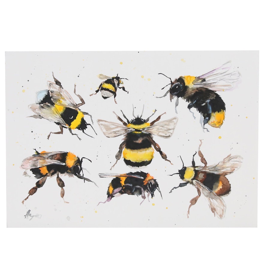 Anne Gorywine Watercolor Painting of Bees