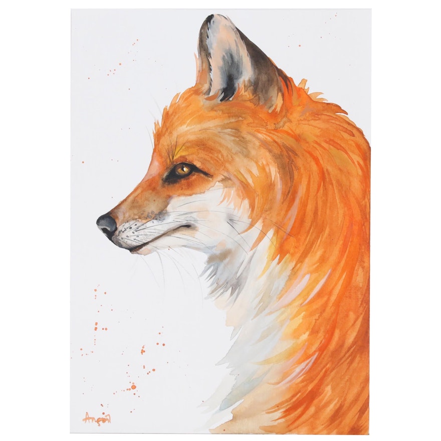 Anne Gorywine Watercolor Painting of Fox, 2020