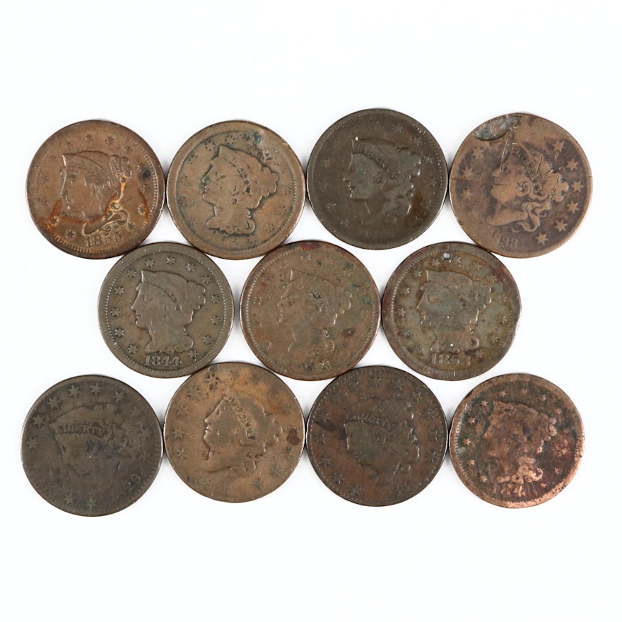 Eleven U.S. Large Cents, 1829 to 1855