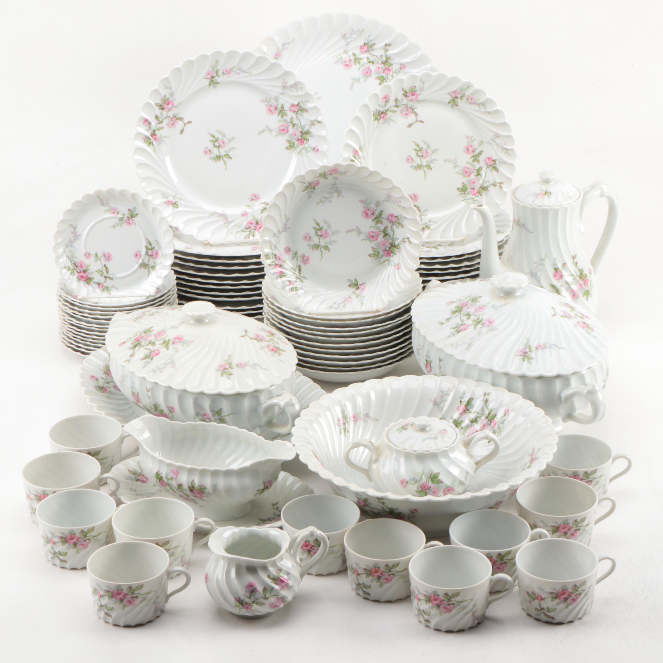 Haviland Limoges Pink Roses Porcelain Dinnerware, Early to Mid 20th Century