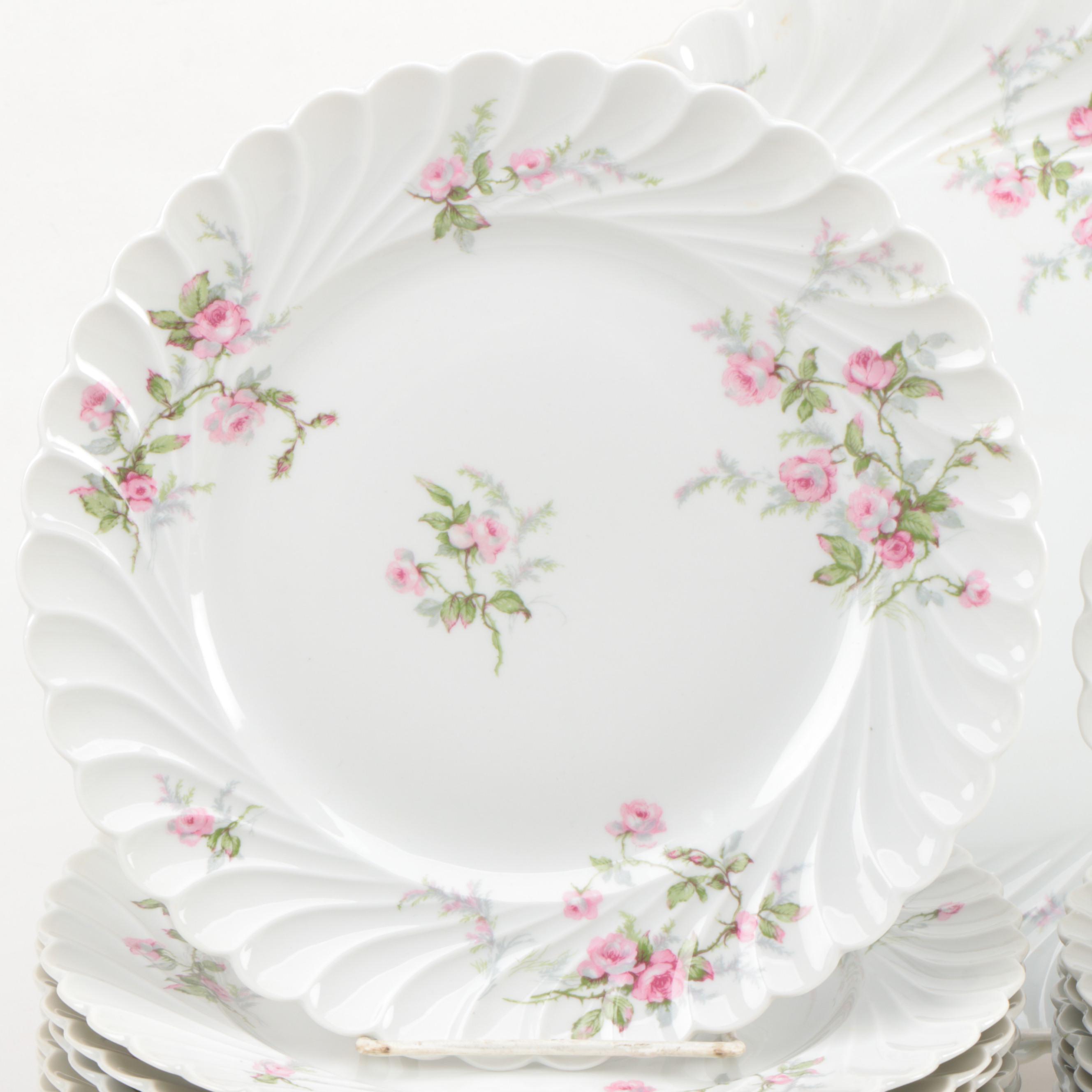 Haviland Limoges Pink Roses Porcelain Dinnerware, Early to Mid 20th Century