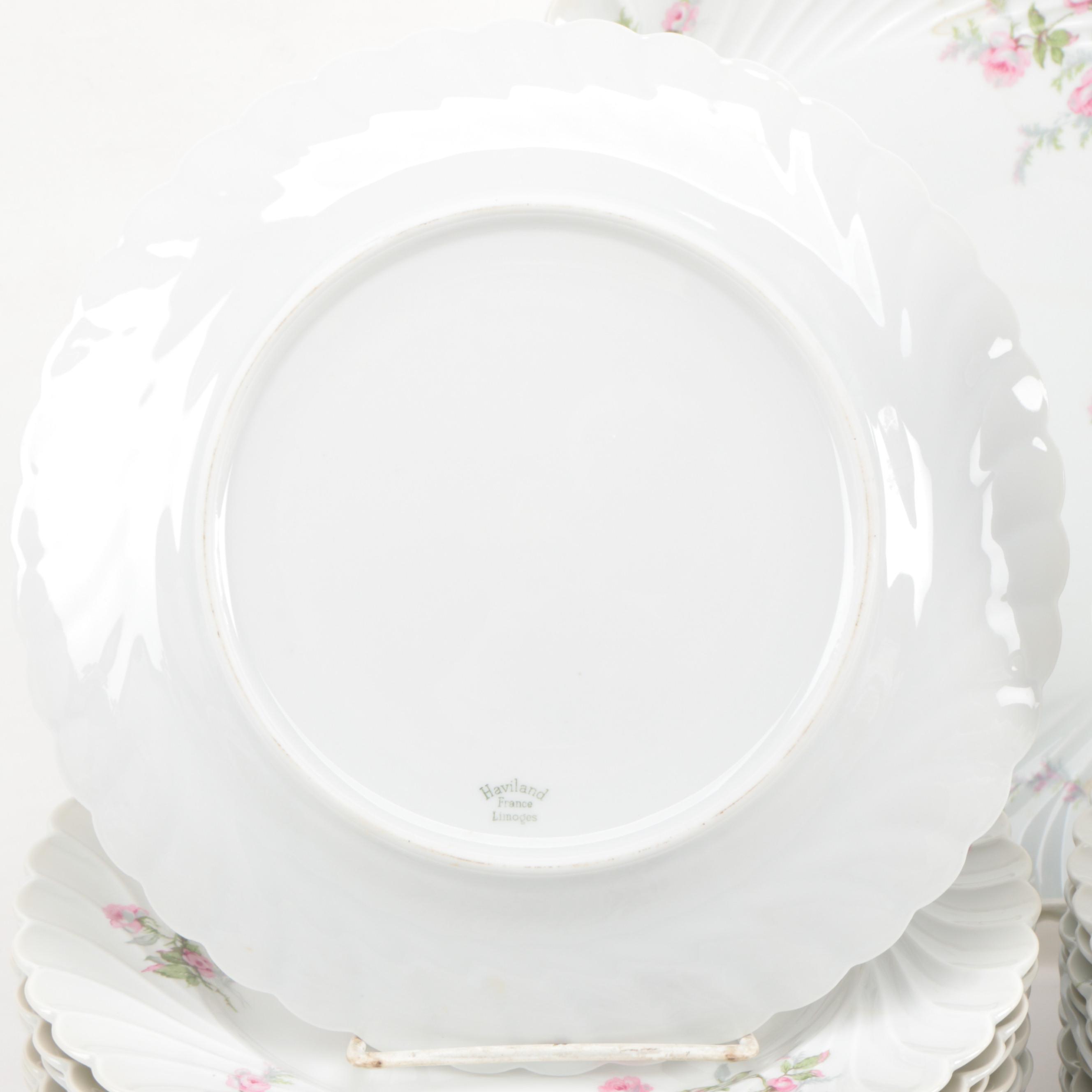 Haviland Limoges Pink Roses Porcelain Dinnerware, Early to Mid 20th Century