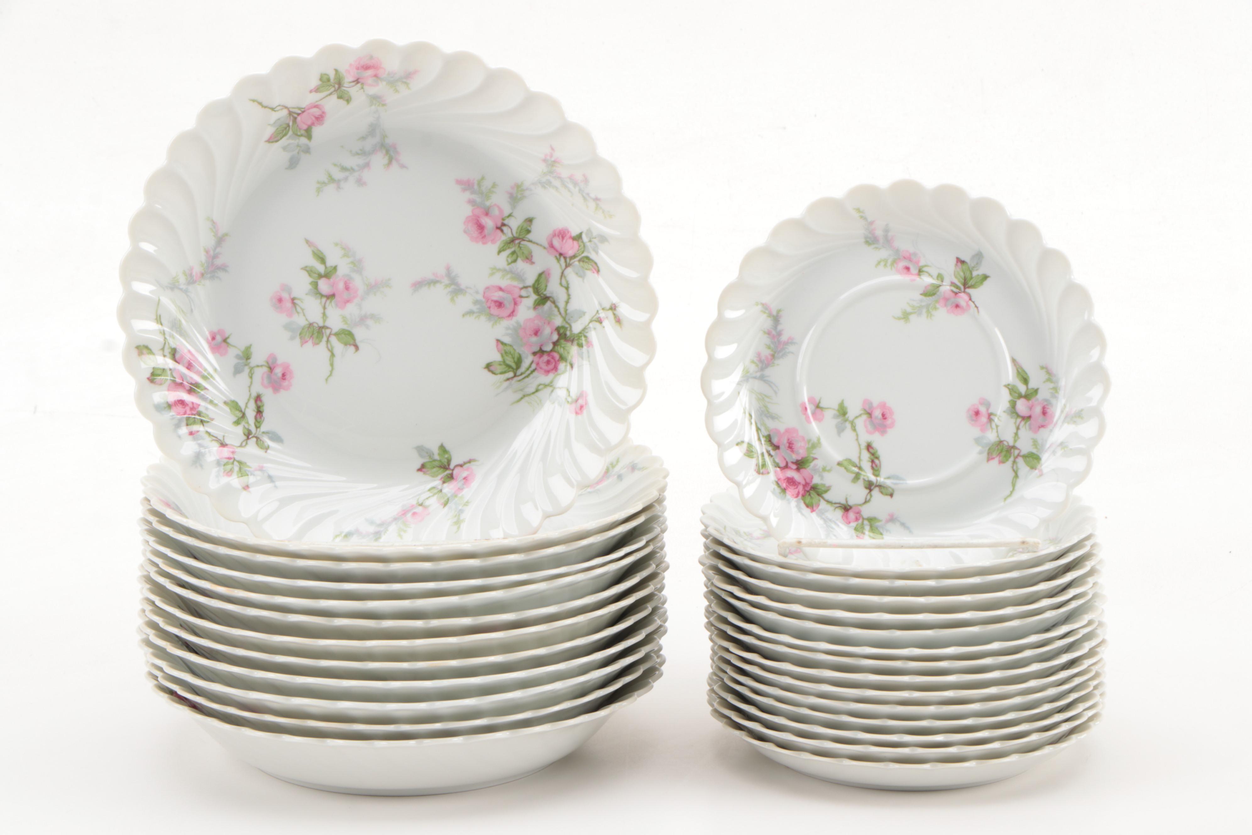 Haviland Limoges Pink Roses Porcelain Dinnerware, Early to Mid 20th Century