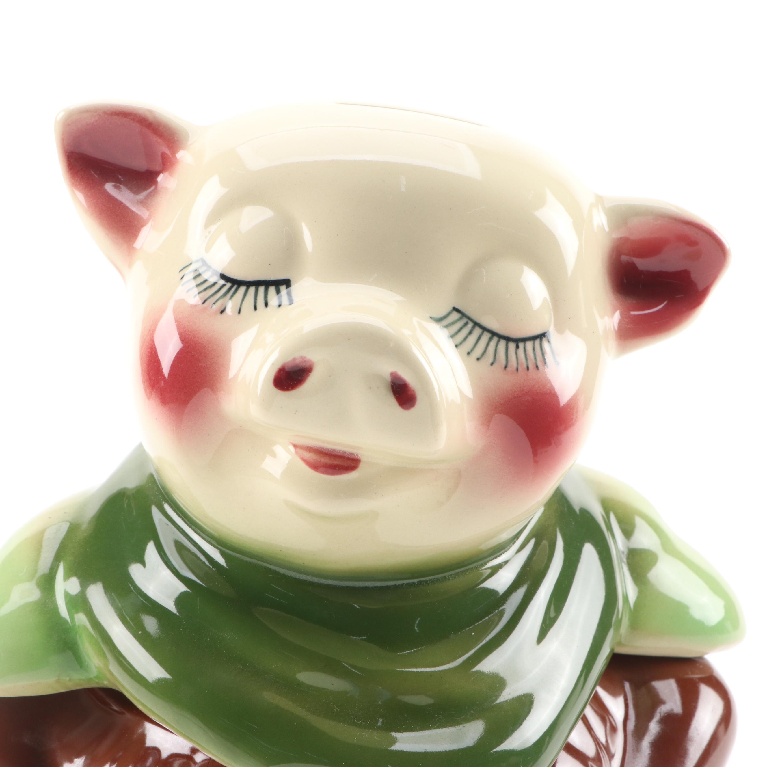 Shawnee Pottery "Smiley Pig" Bank Head Cookie Jar, 1940s