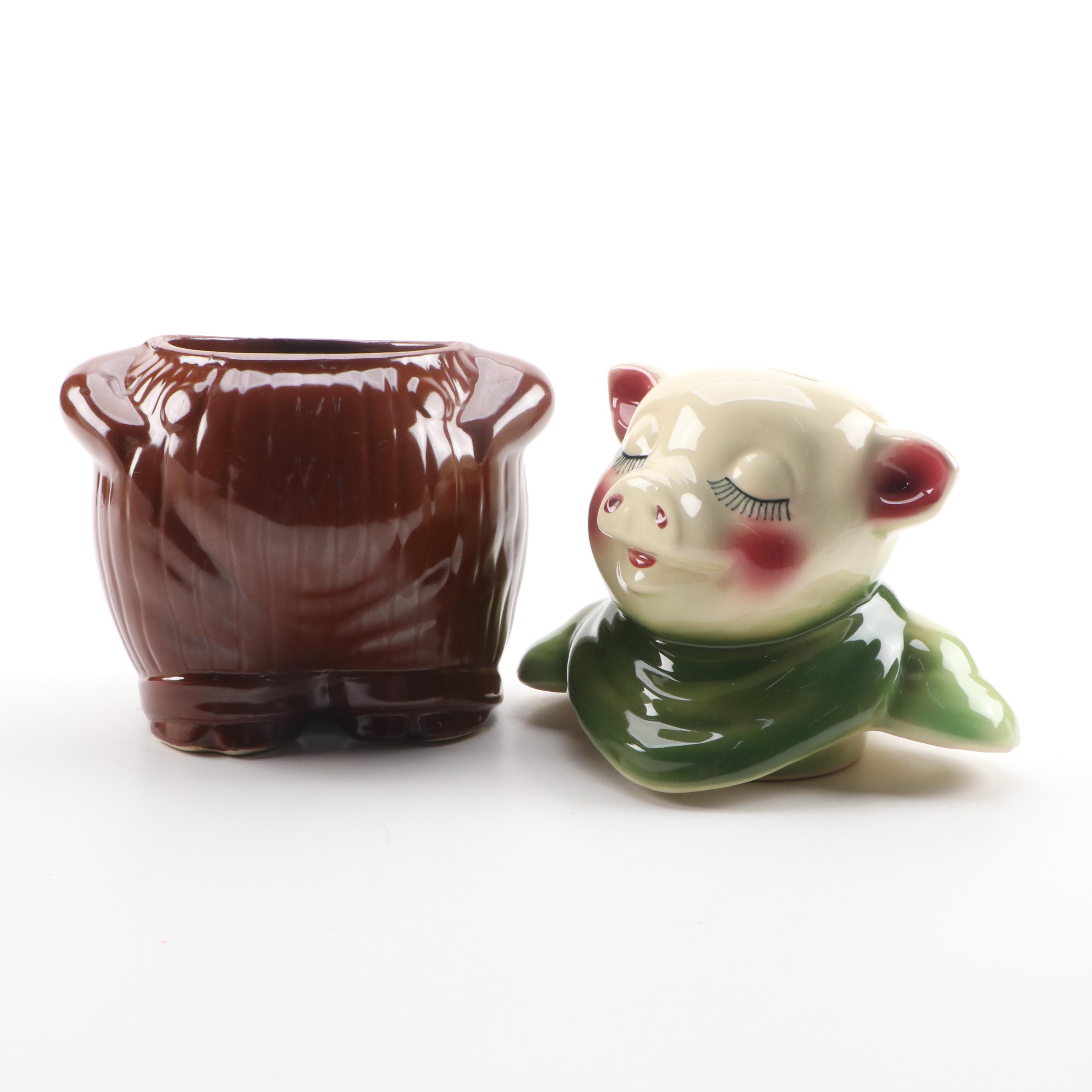 Shawnee Pottery "Smiley Pig" Bank Head Cookie Jar, 1940s