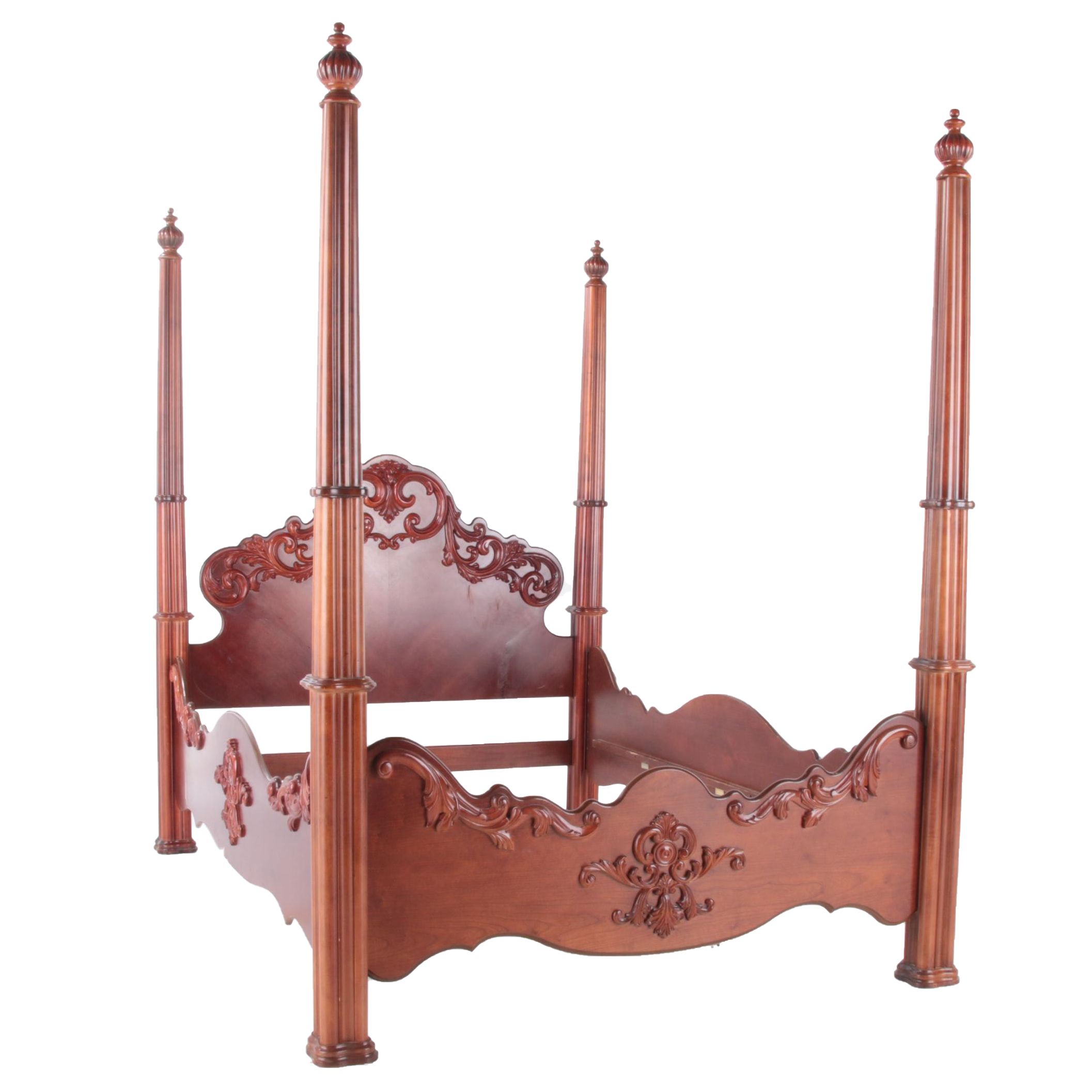 Pulaski Furniture Rococo Style Mahogany Veneer Queen Four Poster Bed Frame