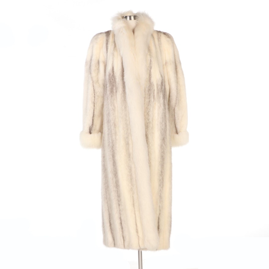 Cross Mink Fur Coat with Arctic Fox Fur Trim by Furmakers for Steven Corn Furs