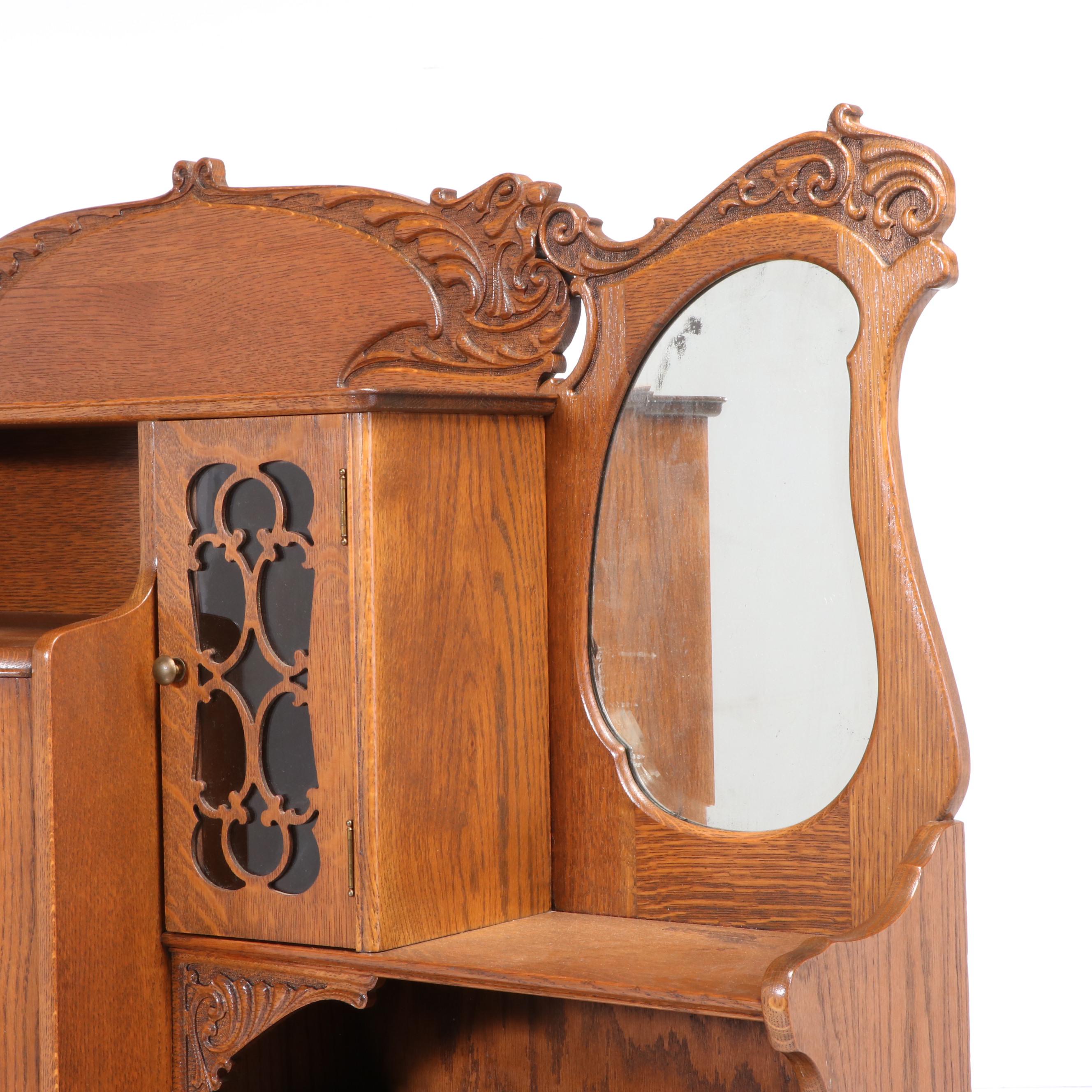 Art Nouveau Oak Side-by-Side Bookcase Secretary Desk, Early 20th Century