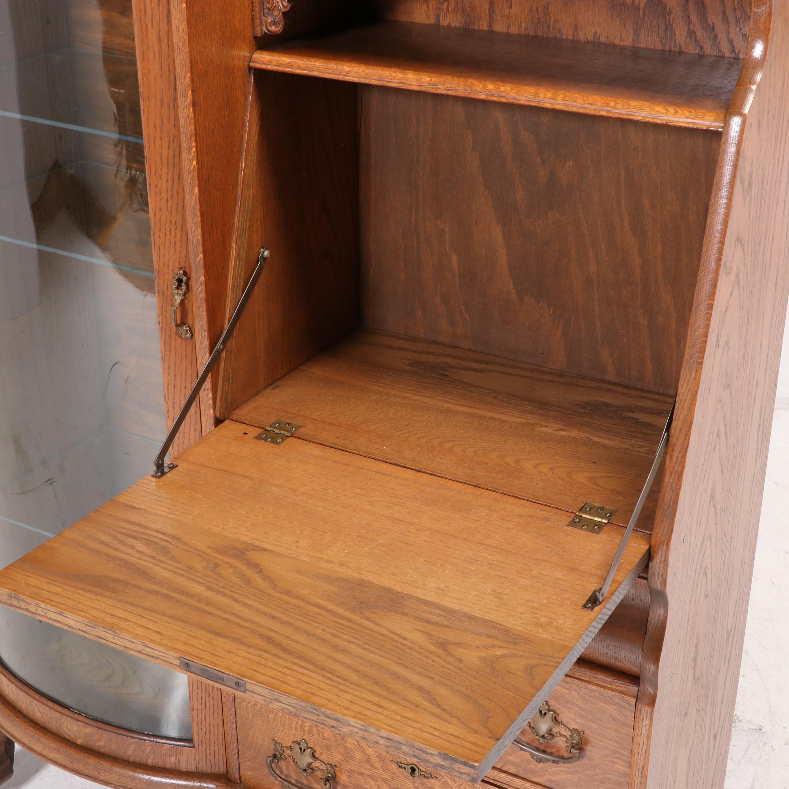 Art Nouveau Oak Side-by-Side Bookcase Secretary Desk, Early 20th Century