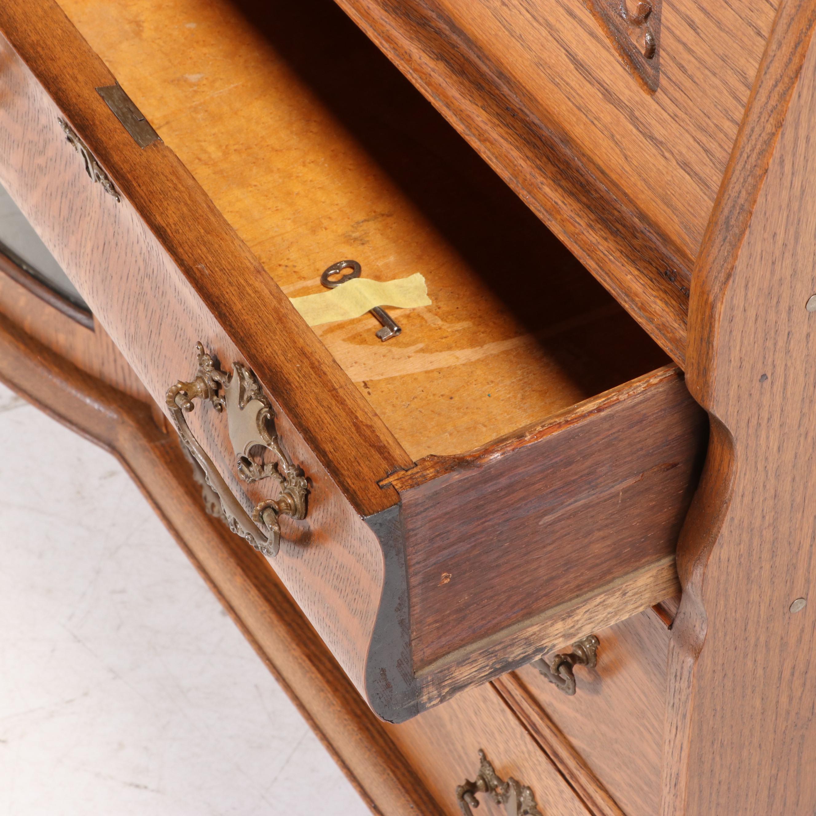 Art Nouveau Oak Side-by-Side Bookcase Secretary Desk, Early 20th Century