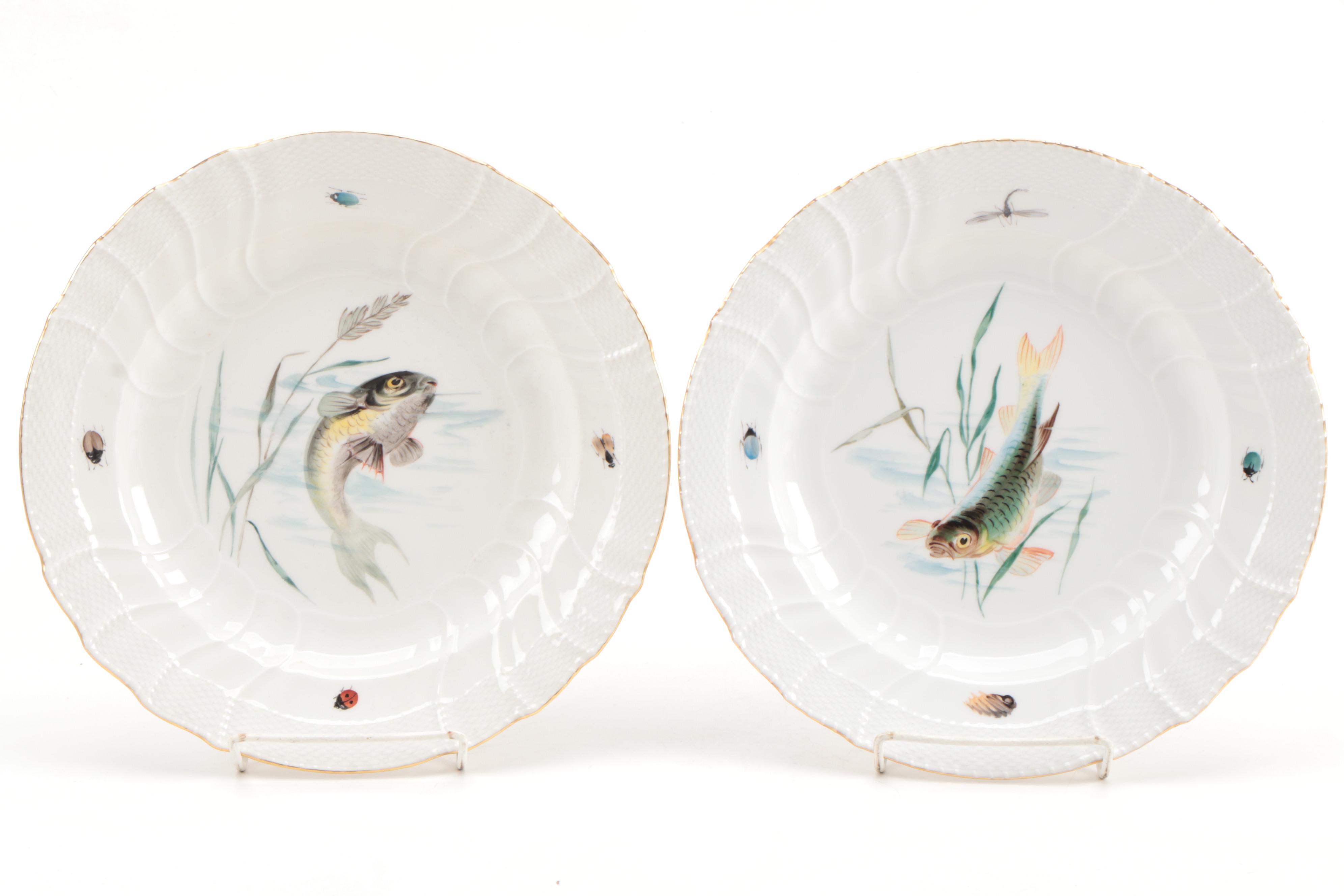 KPM Hand-Painted Porcelain Fish Dinner Plates, Early 20th Century