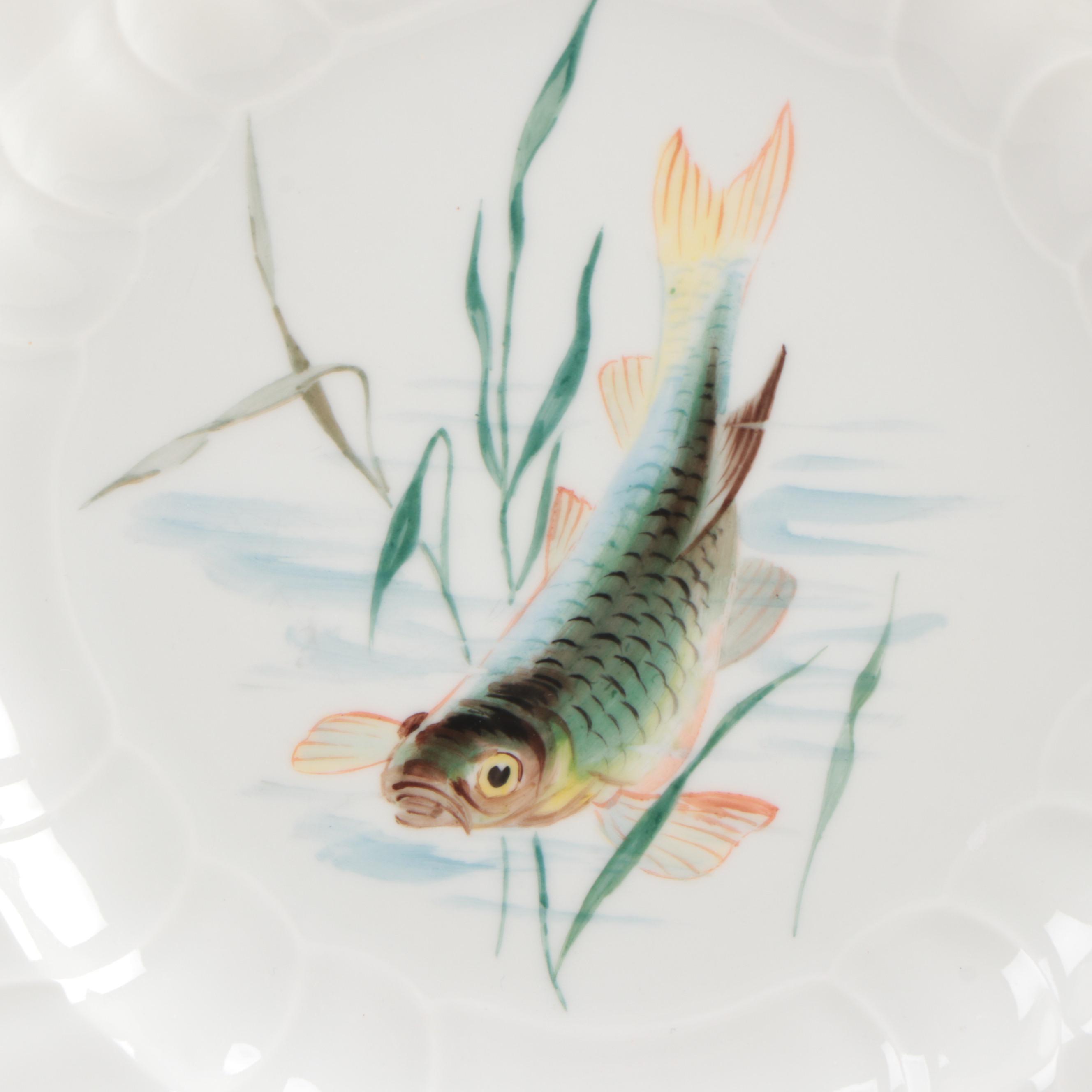 KPM Hand-Painted Porcelain Fish Dinner Plates, Early 20th Century