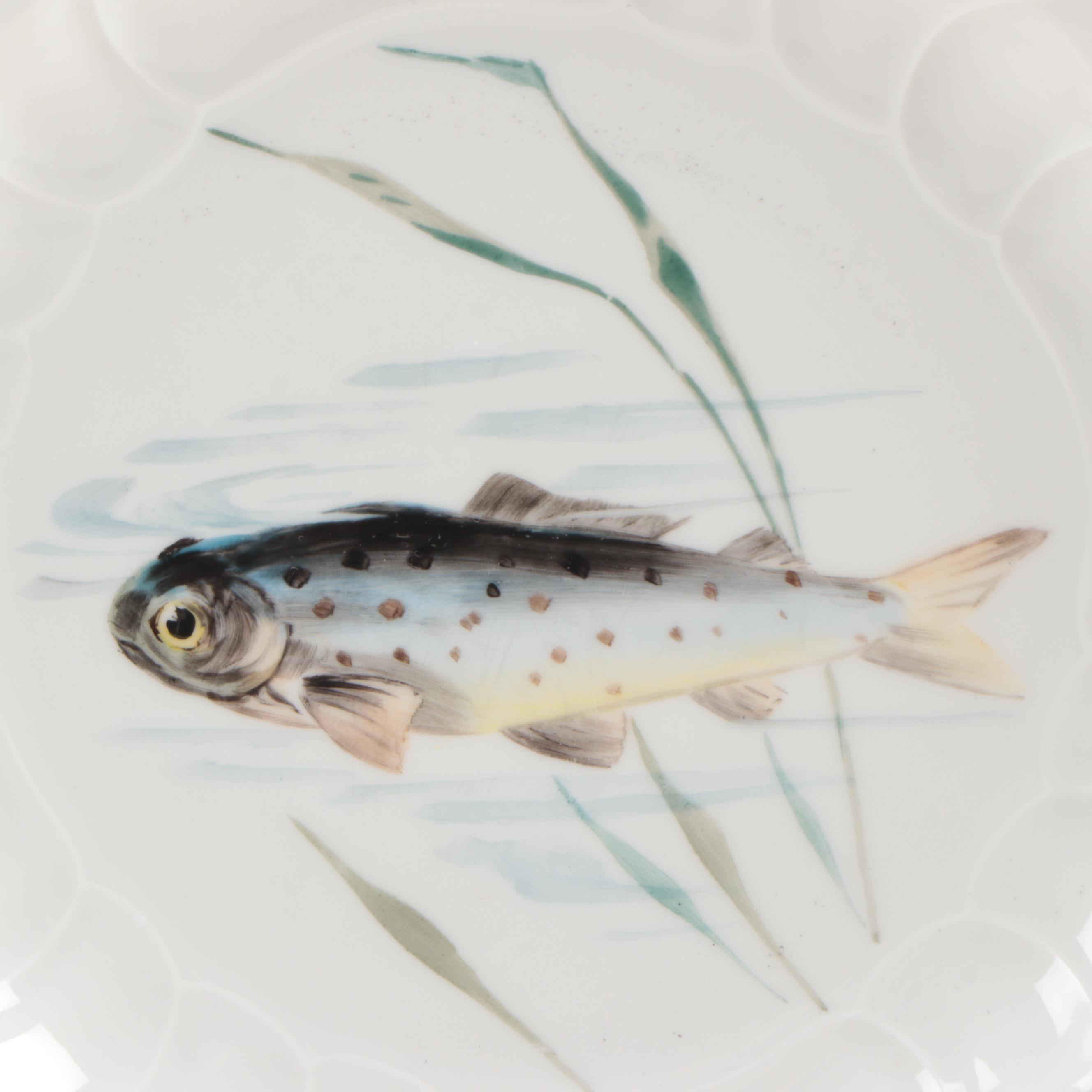 KPM Hand-Painted Porcelain Fish Dinner Plates, Early 20th Century