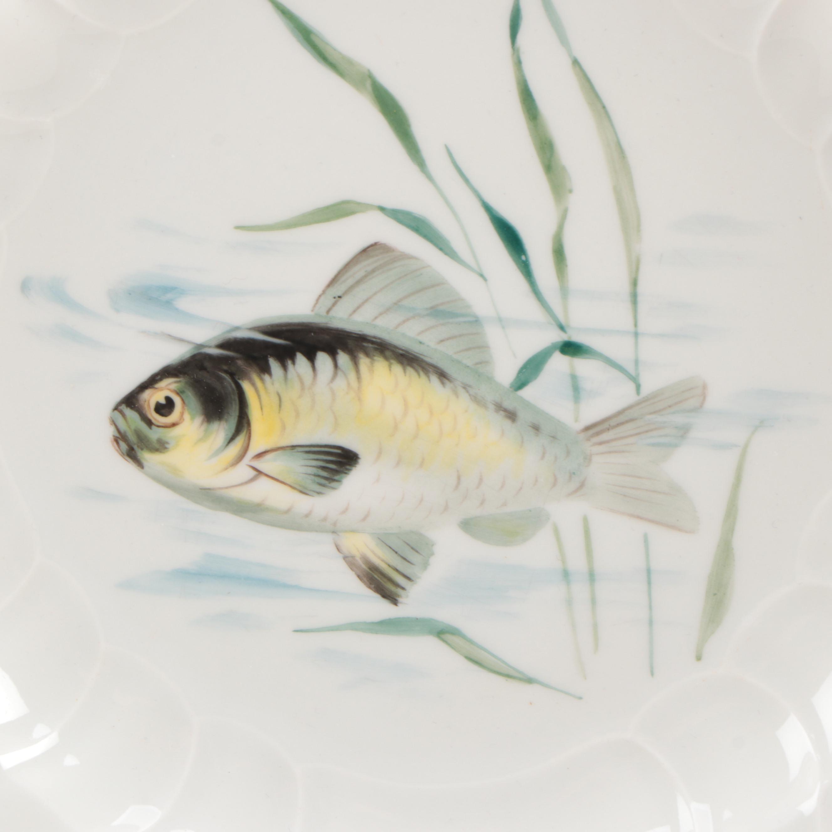 KPM Hand-Painted Porcelain Fish Dinner Plates, Early 20th Century