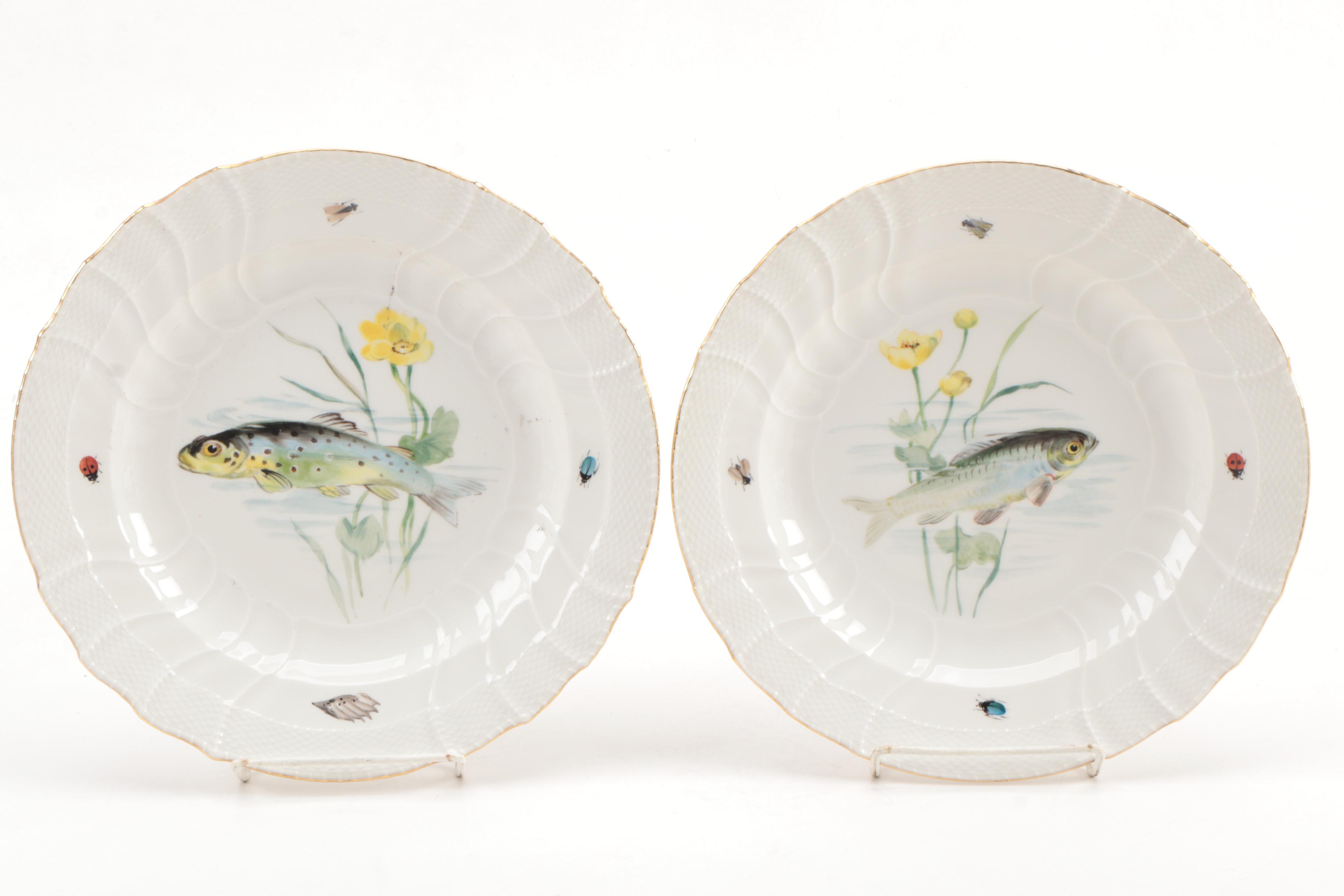 KPM Hand-Painted Porcelain Fish Dinner Plates, Early 20th Century