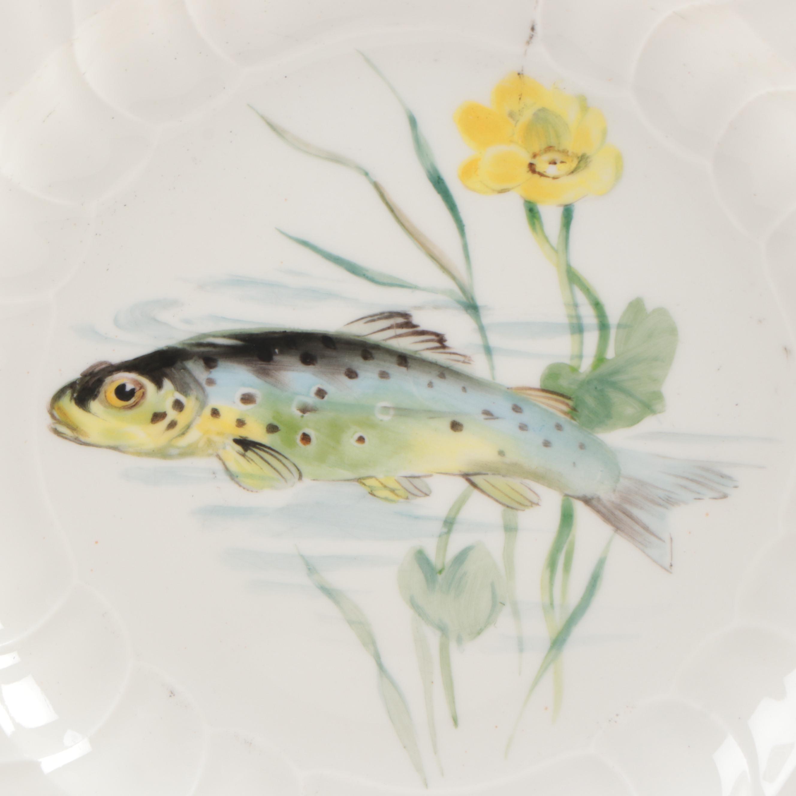 KPM Hand-Painted Porcelain Fish Dinner Plates, Early 20th Century