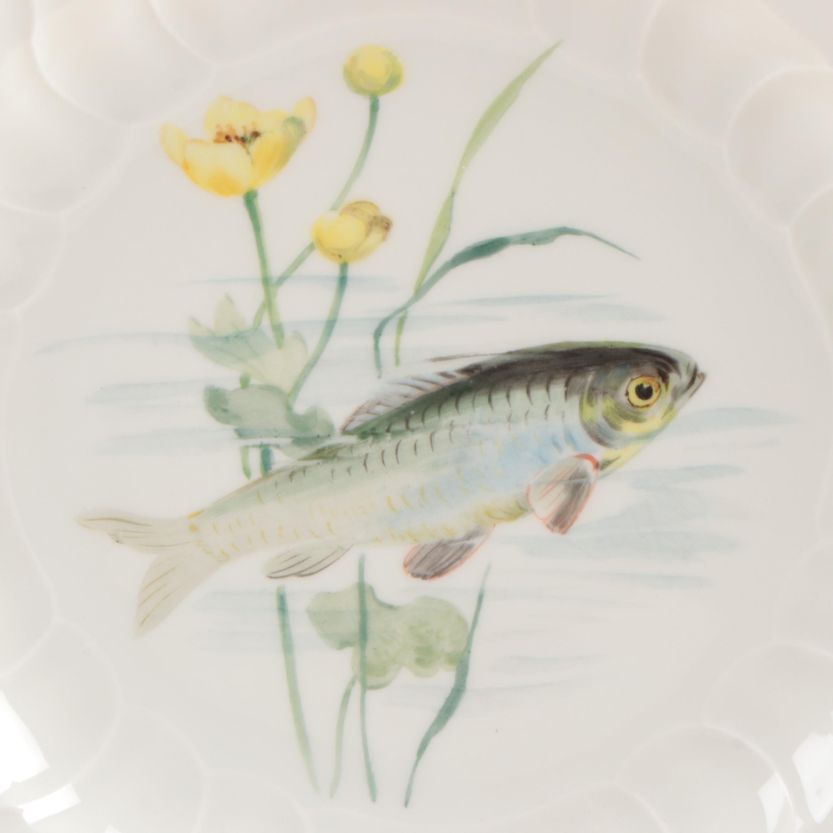 KPM Hand-Painted Porcelain Fish Dinner Plates, Early 20th Century