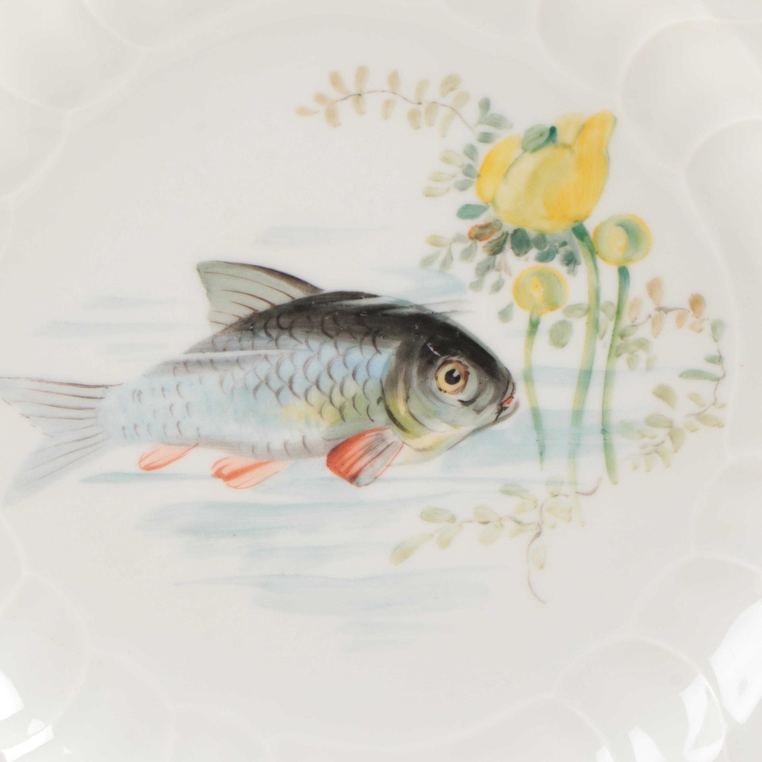 KPM Hand-Painted Porcelain Fish Dinner Plates, Early 20th Century