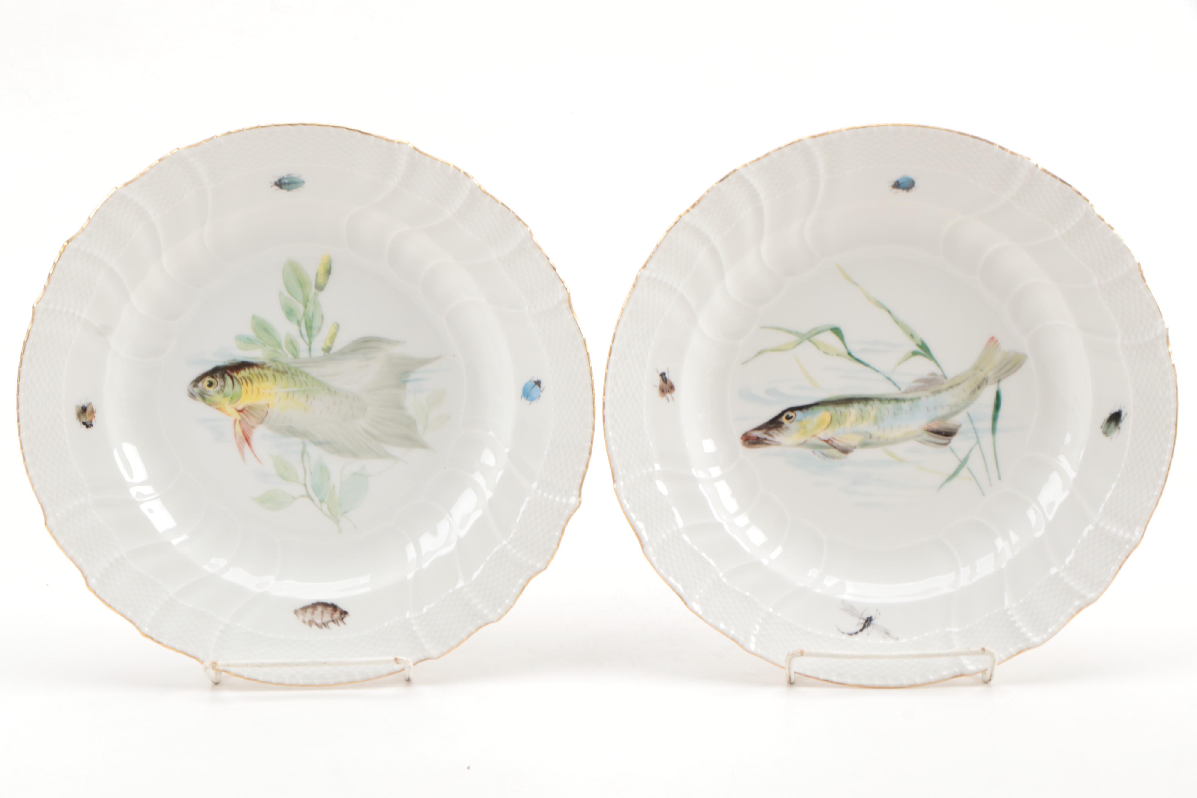 KPM Hand-Painted Porcelain Fish Dinner Plates, Early 20th Century