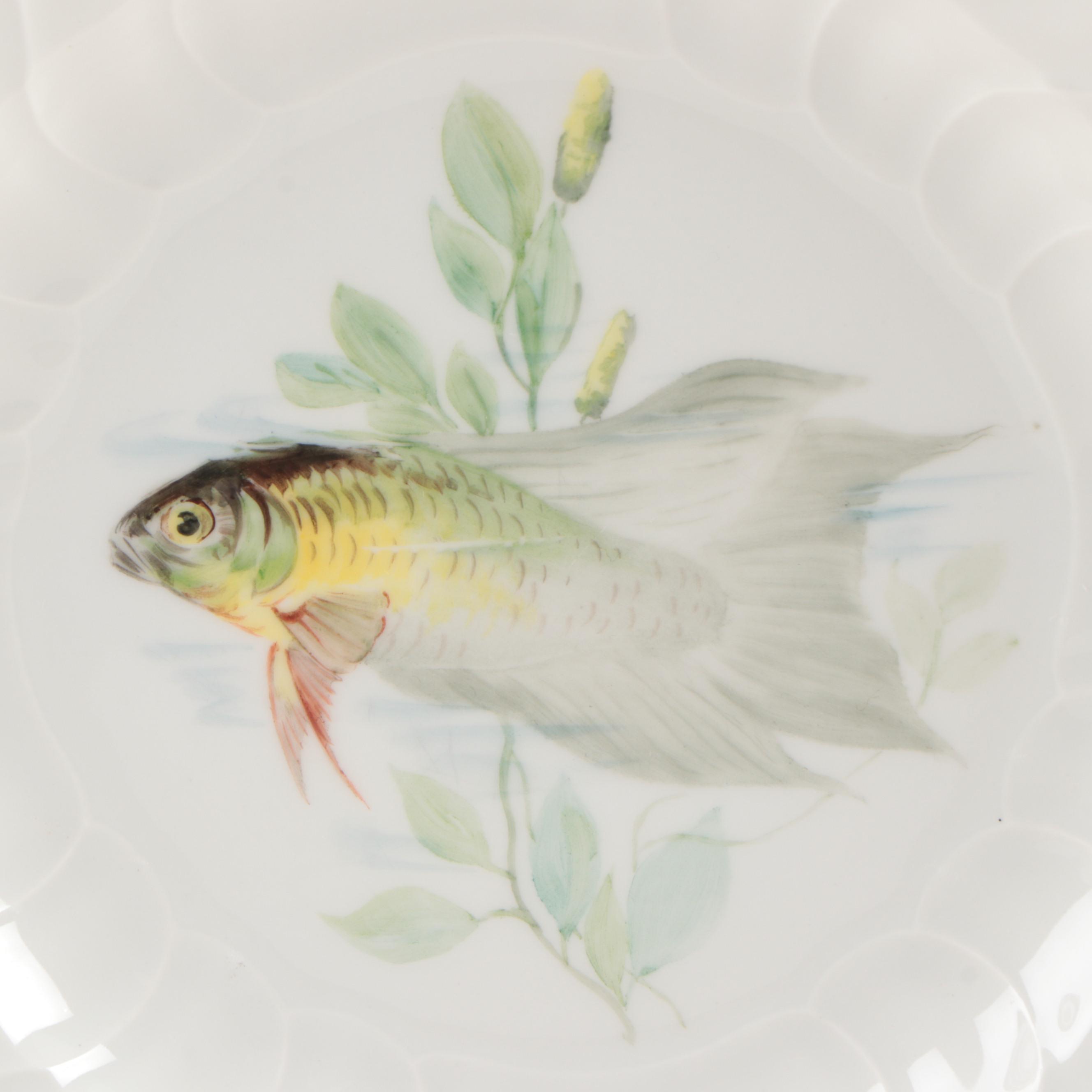 KPM Hand-Painted Porcelain Fish Dinner Plates, Early 20th Century