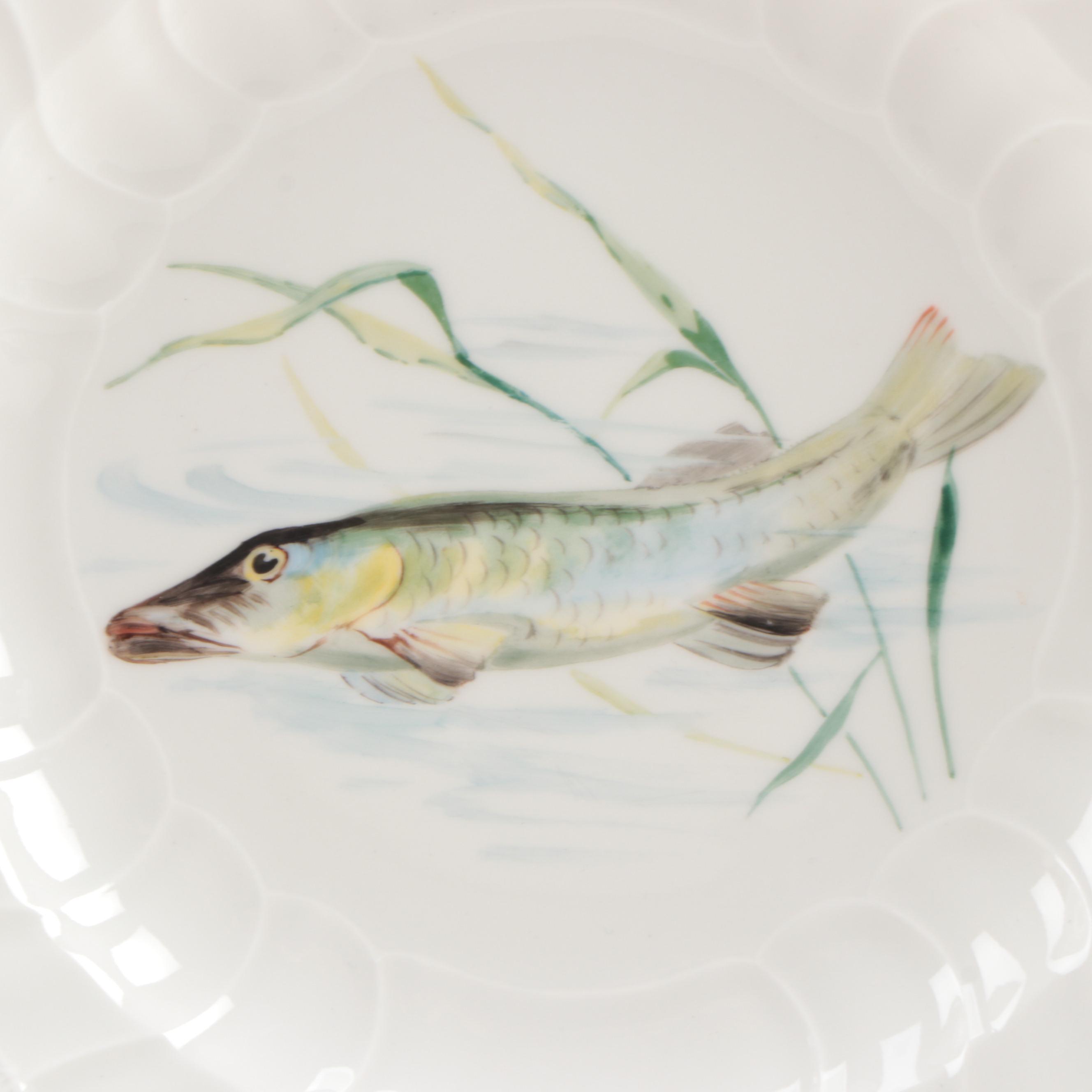 KPM Hand-Painted Porcelain Fish Dinner Plates, Early 20th Century