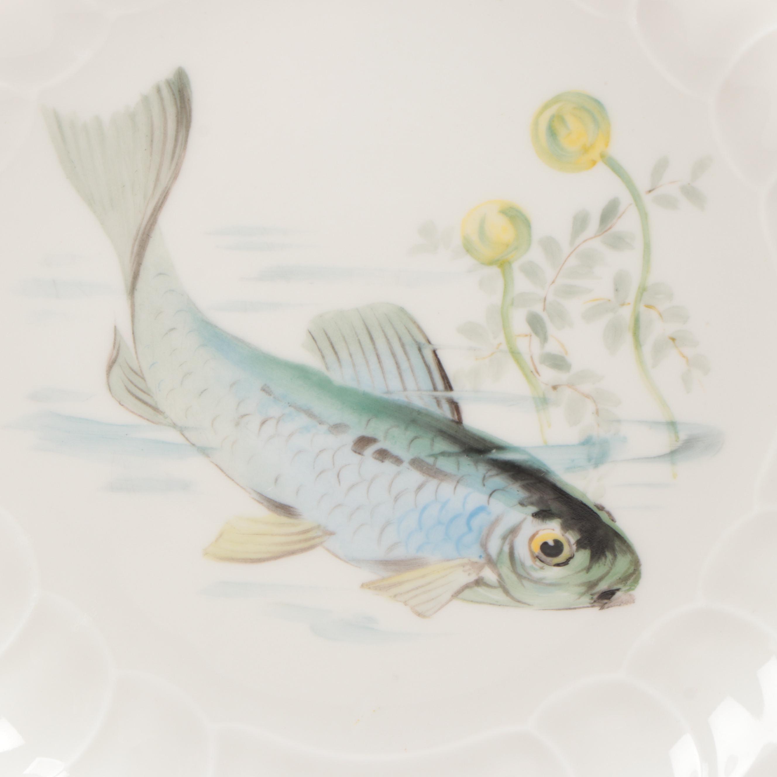 KPM Hand-Painted Porcelain Fish Dinner Plates, Early 20th Century