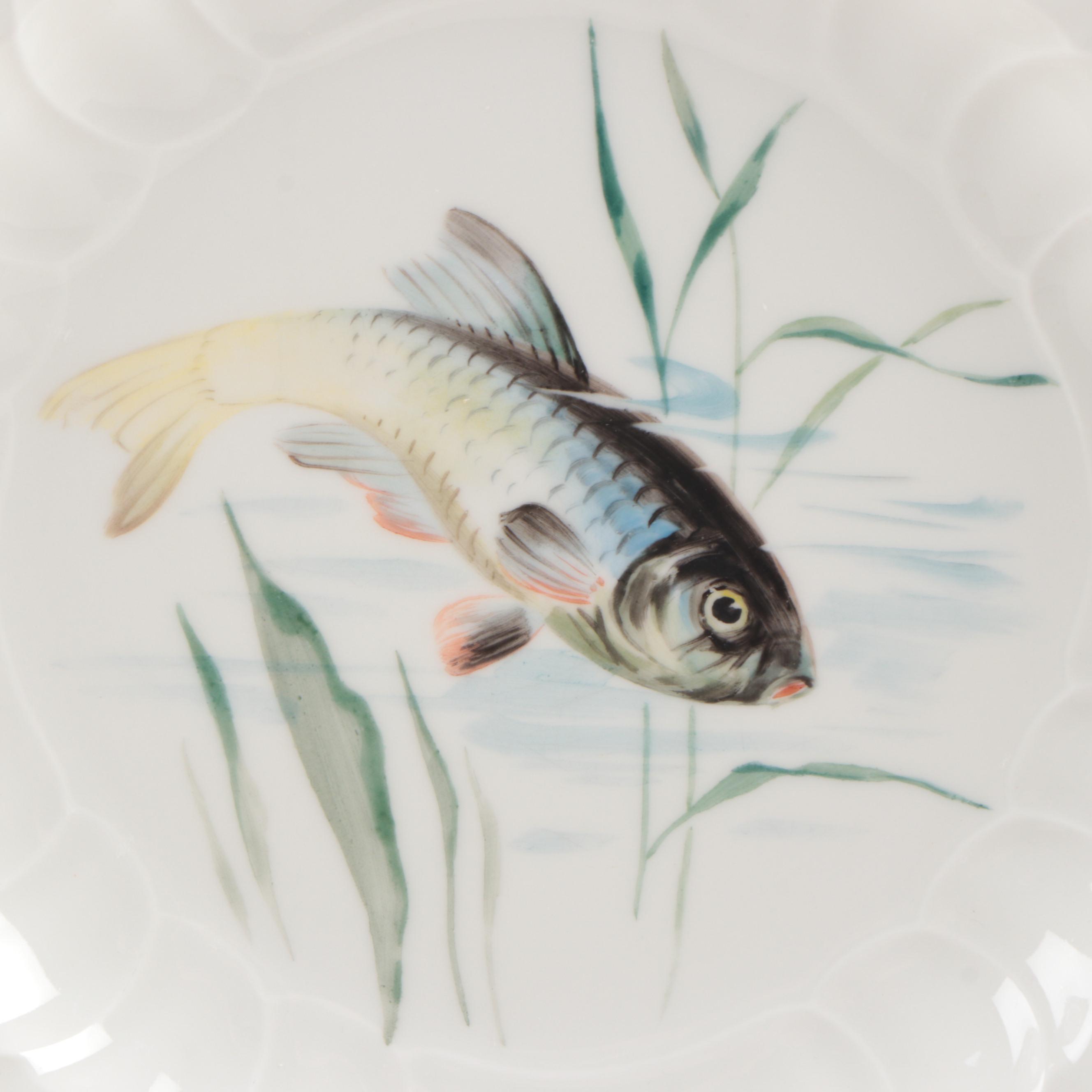 KPM Hand-Painted Porcelain Fish Dinner Plates, Early 20th Century