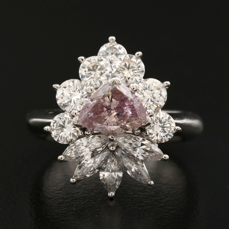 Platinum 2.40 CTW Diamond Ring with GIA Report with Fancy Purplish Pink Center