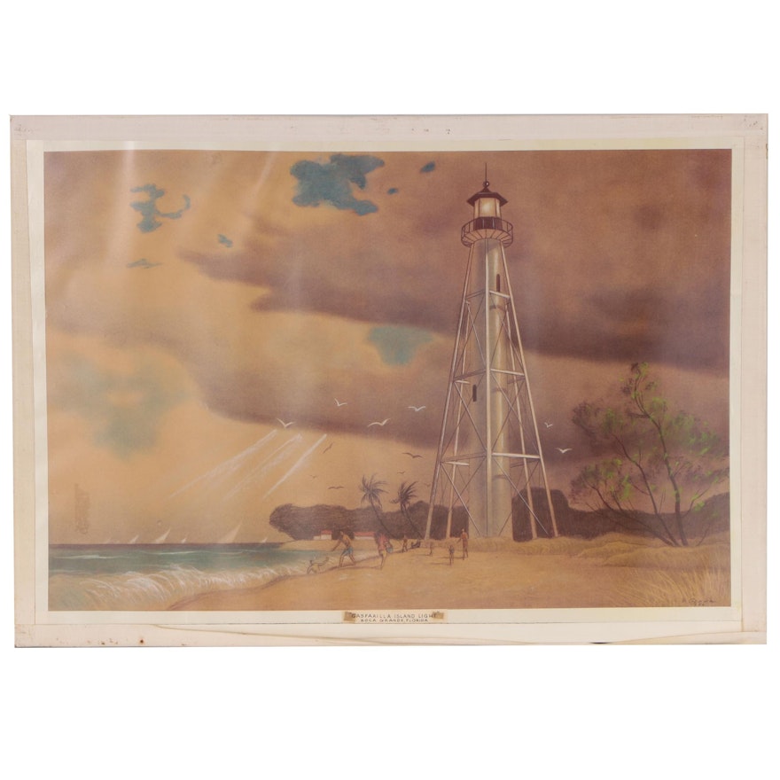 Joseph Di Gemma Lithograph "Gasparilla Island Light", Late 20th Century