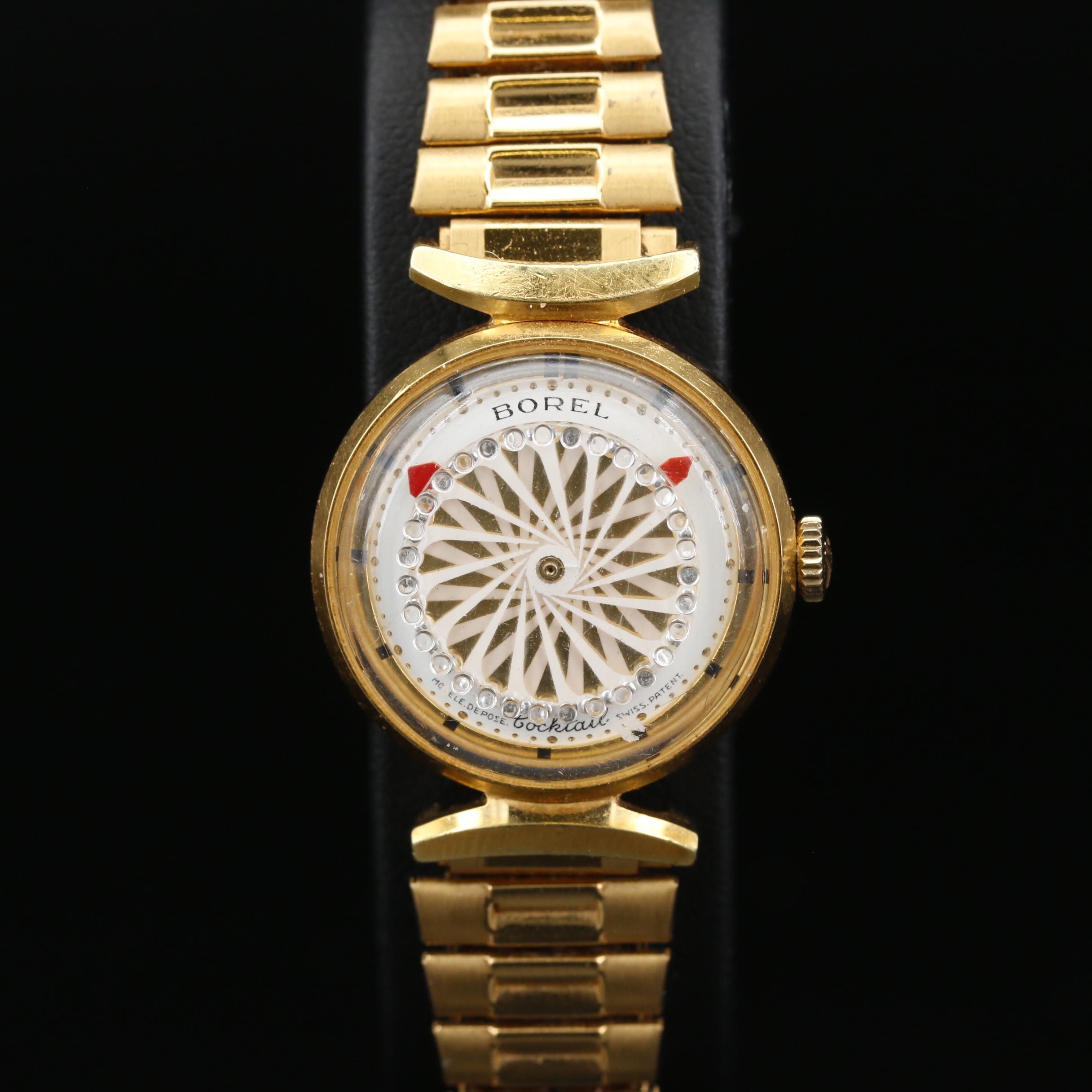 1970's Ernest Borel Cocktail Kaleidoscope Plated Stem Wind Watch