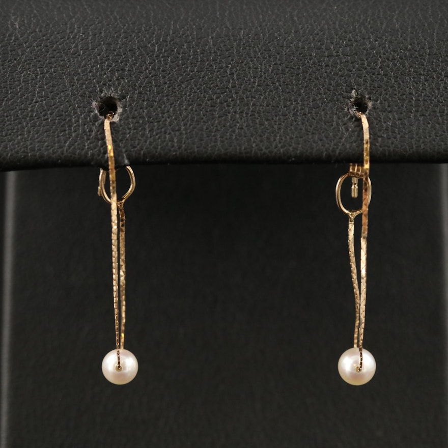 14K Pearl Chain Hoop Earrings